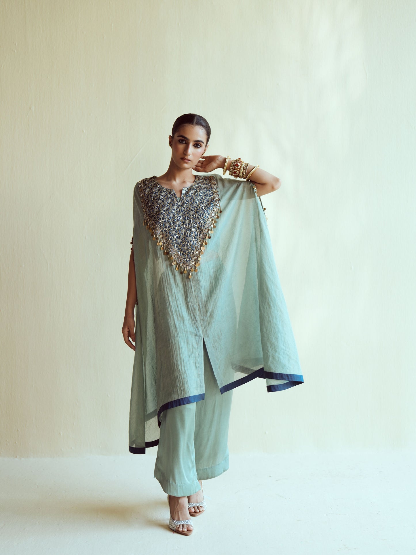 Mint Navy Kaftan Set