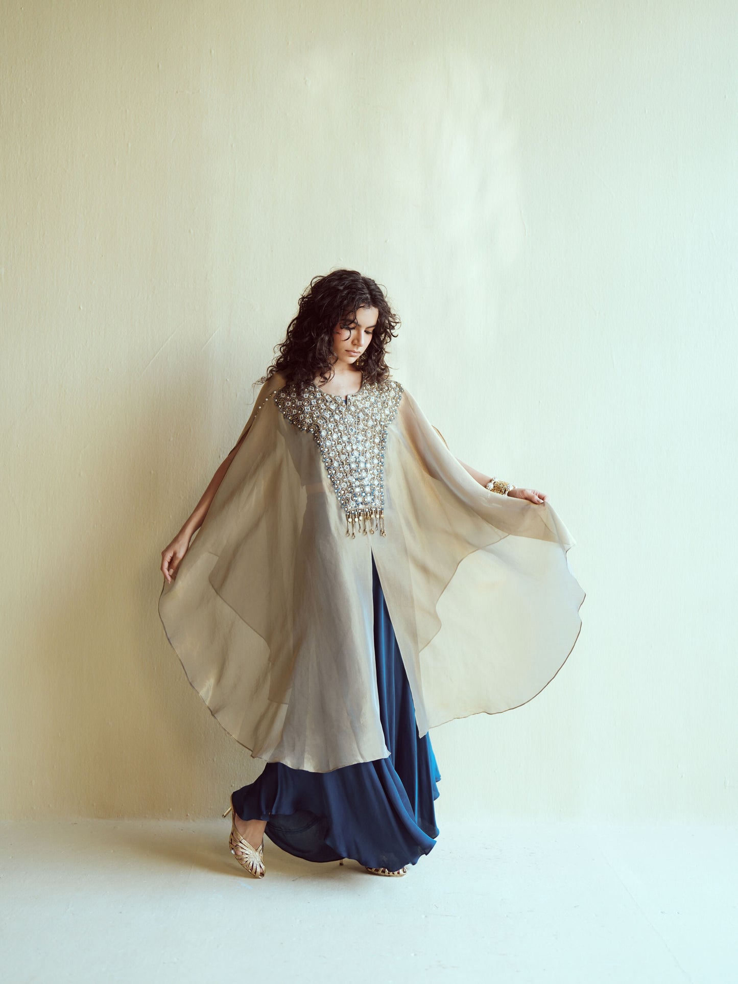 Taupe Mirror Kaftan Set
