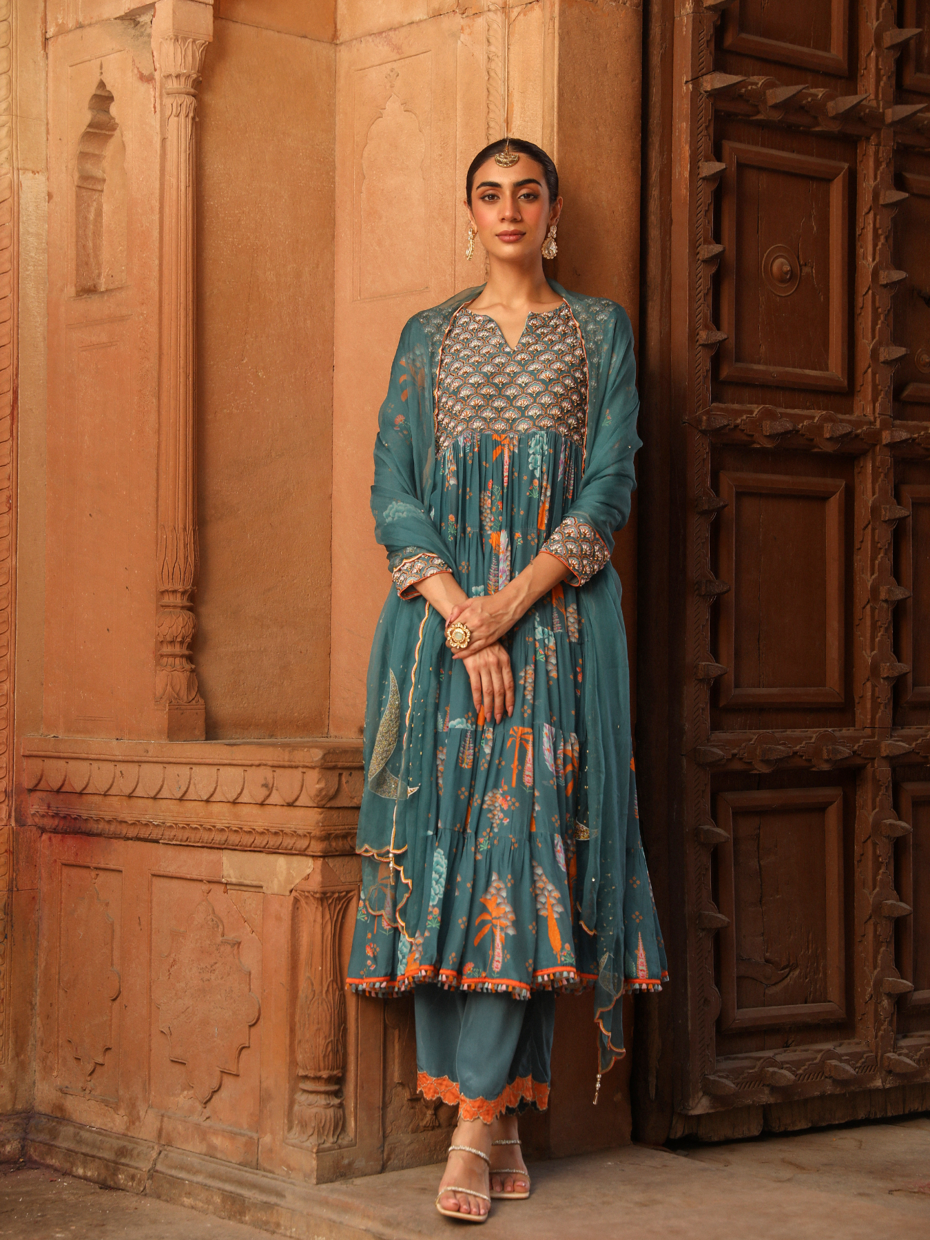 Teal Anarkali Set