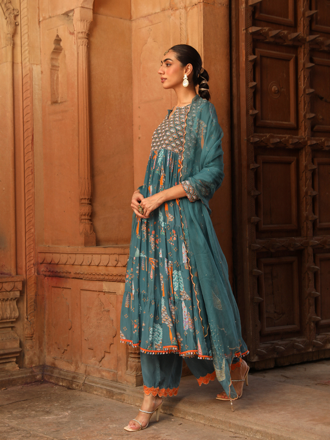 Teal Anarkali Set