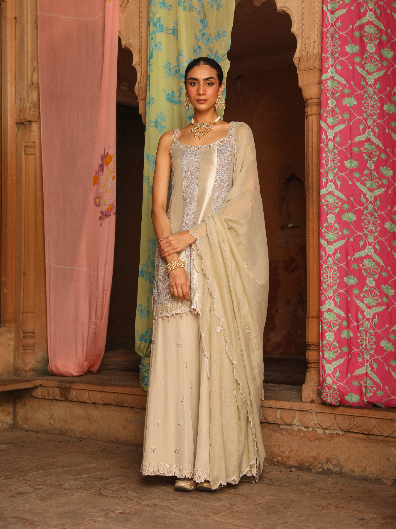 Ivory Pearl Sharara Set