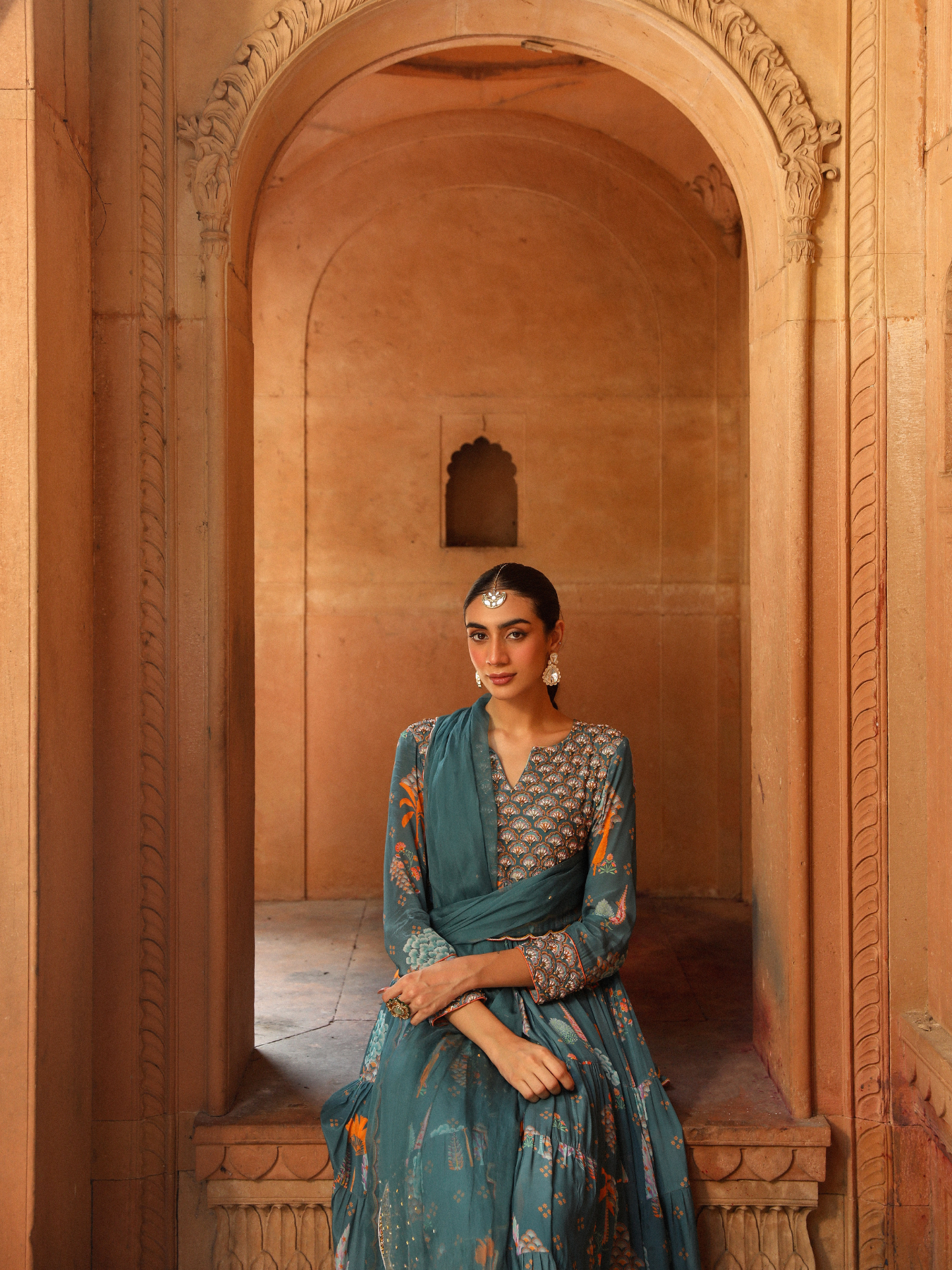 Teal Anarkali Set