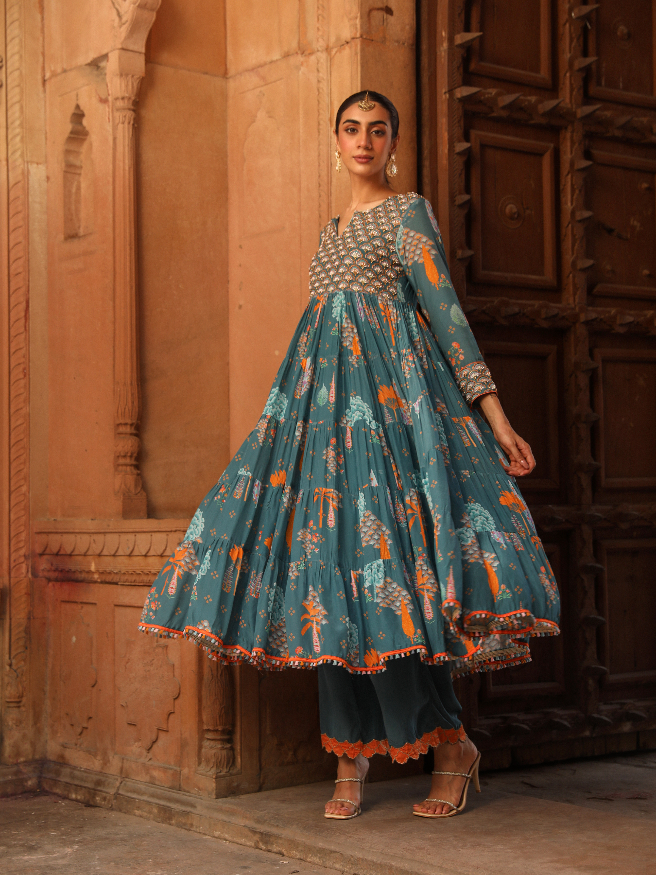 Teal Anarkali Set