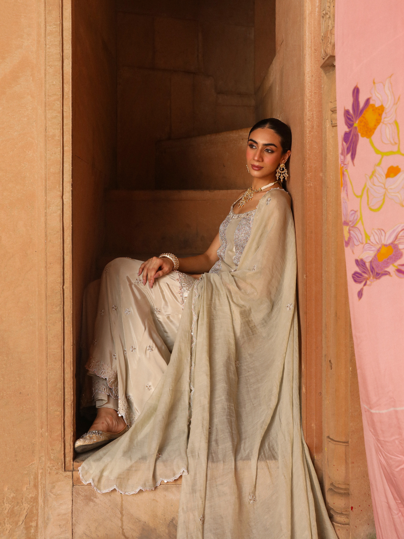 Ivory Pearl Sharara Set