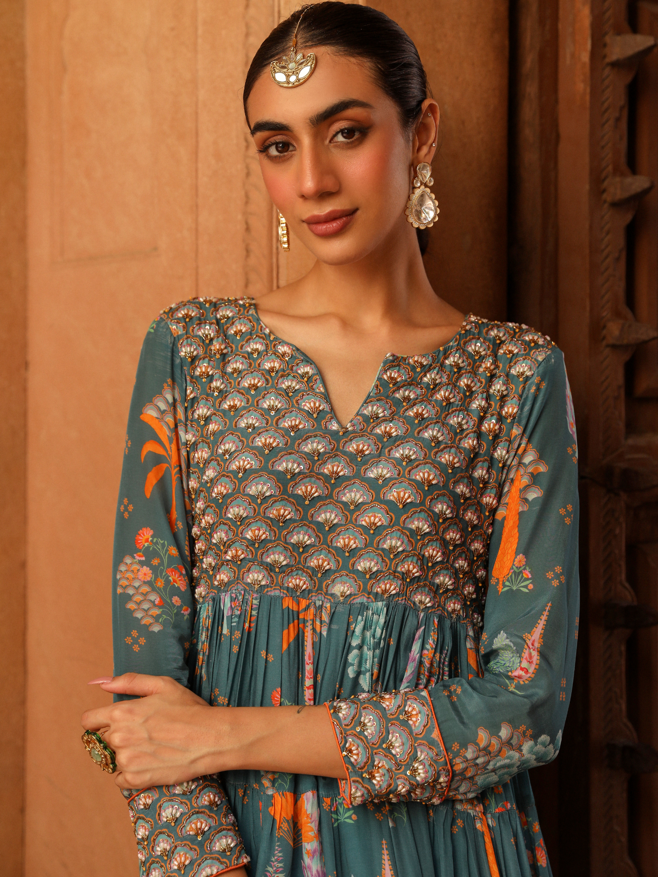 Teal Anarkali Set