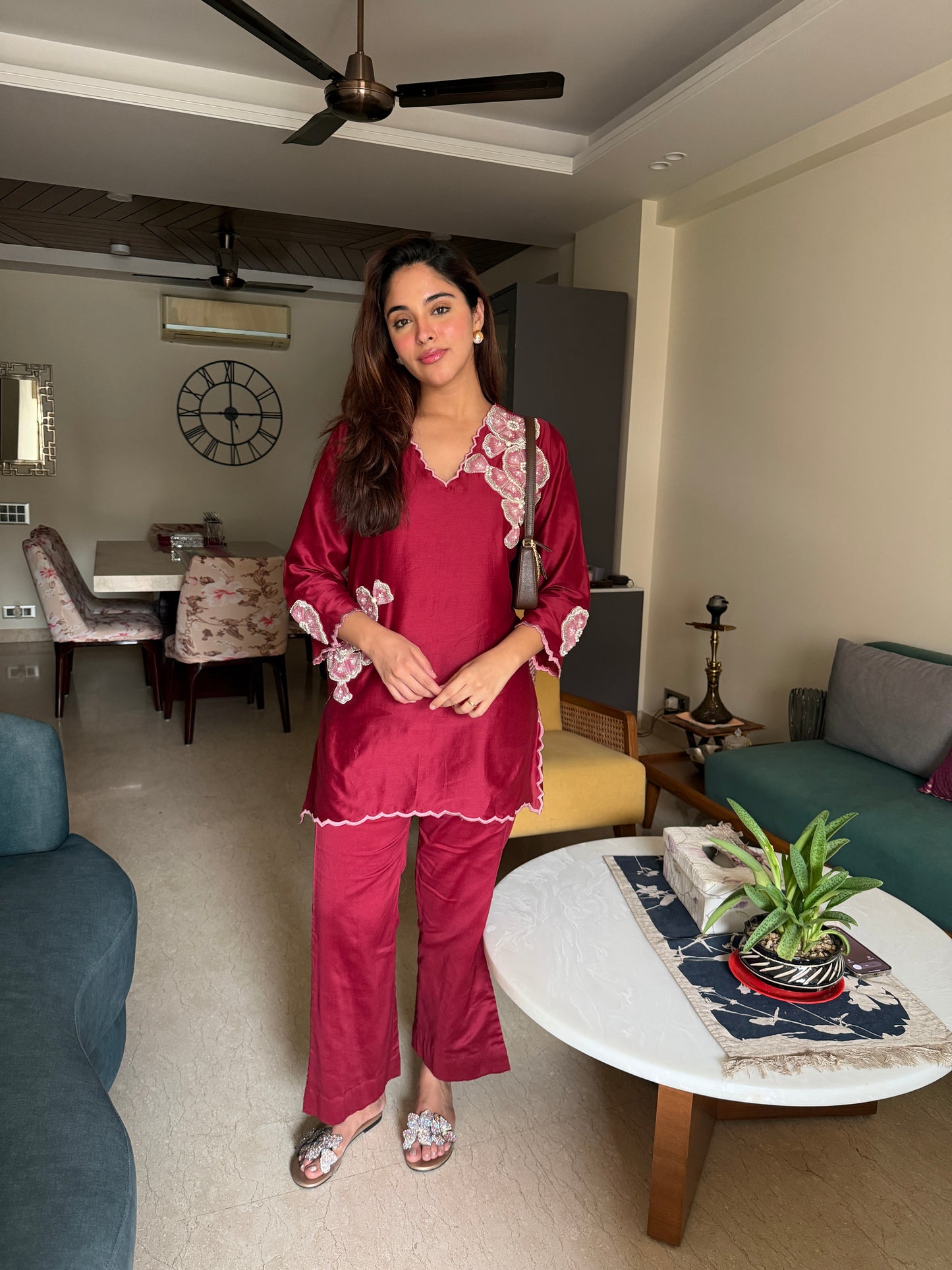 Wine Embroidered Co-ord Set