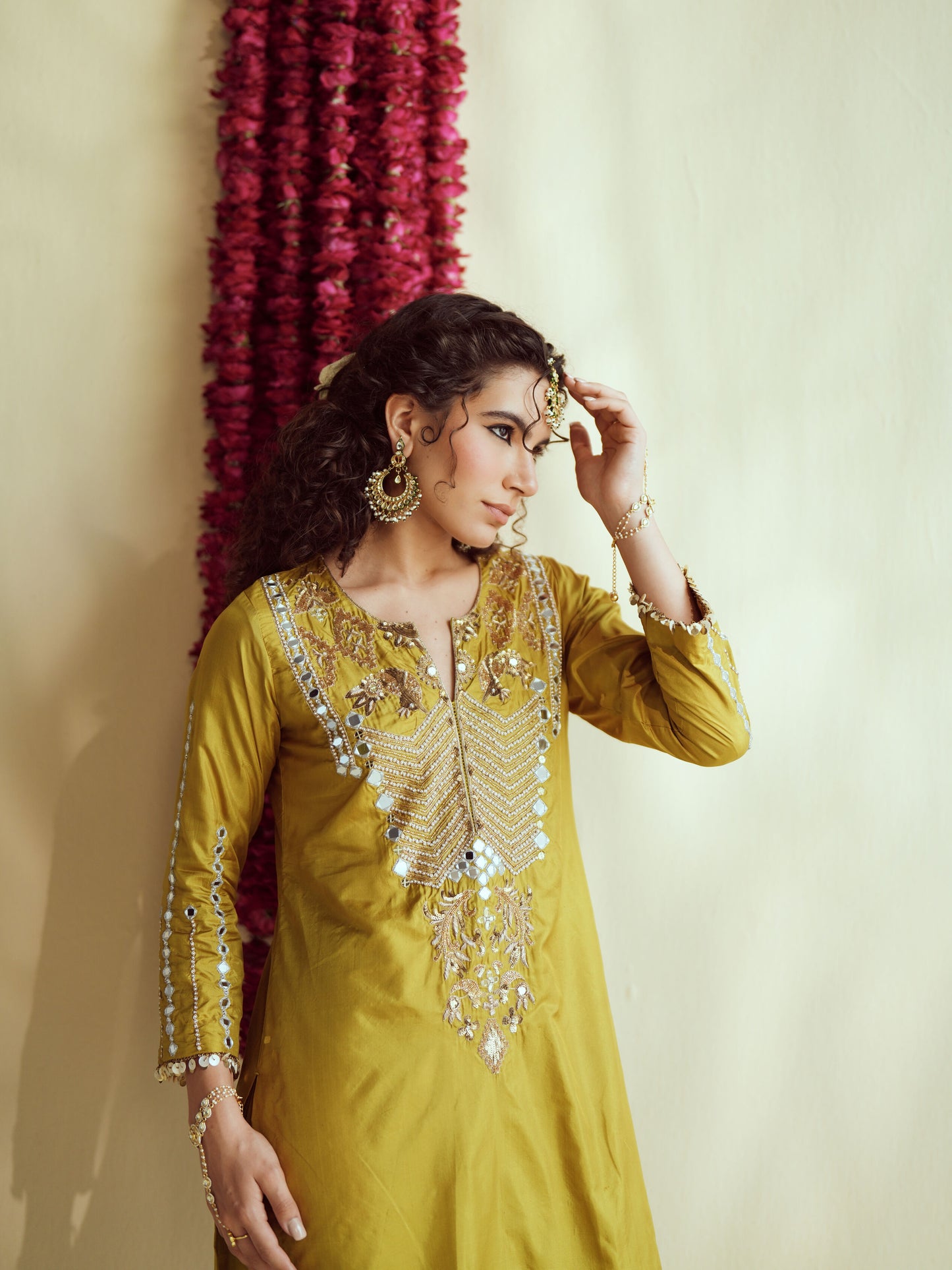 Green Glow silk kurta set