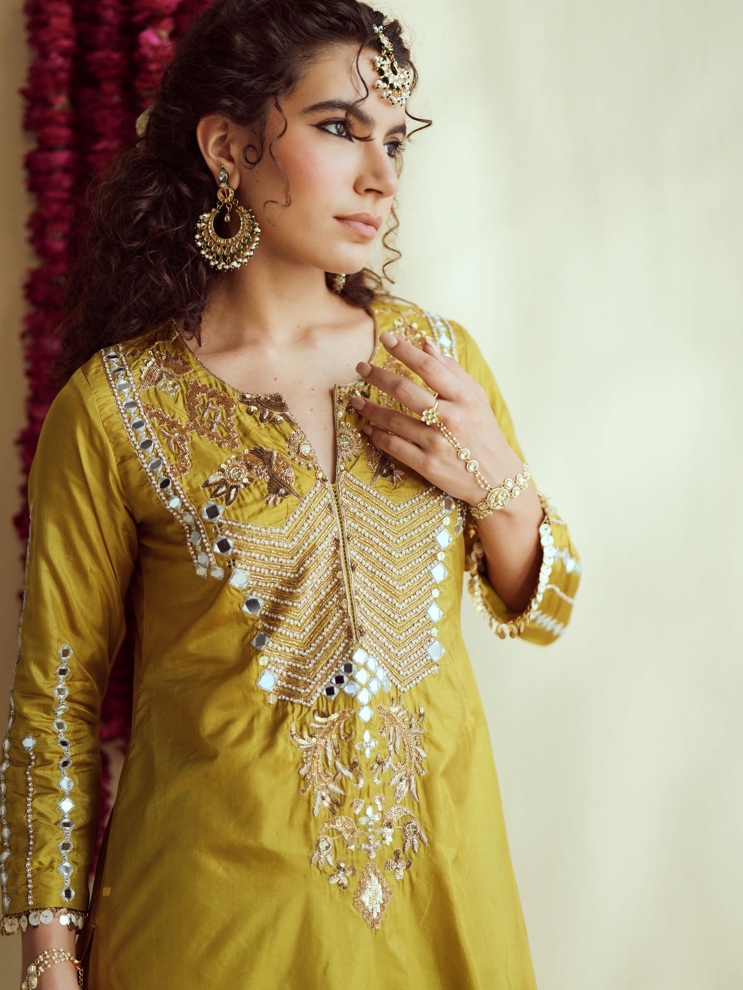 Green Glow silk kurta set