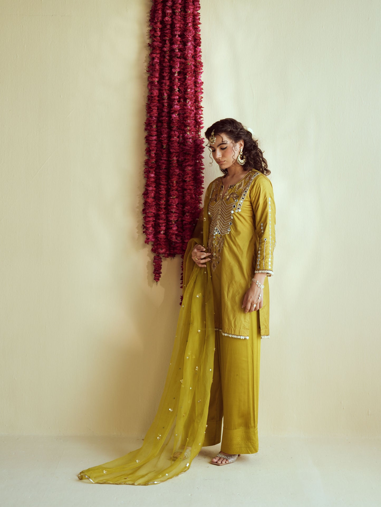 Green Glow silk kurta set