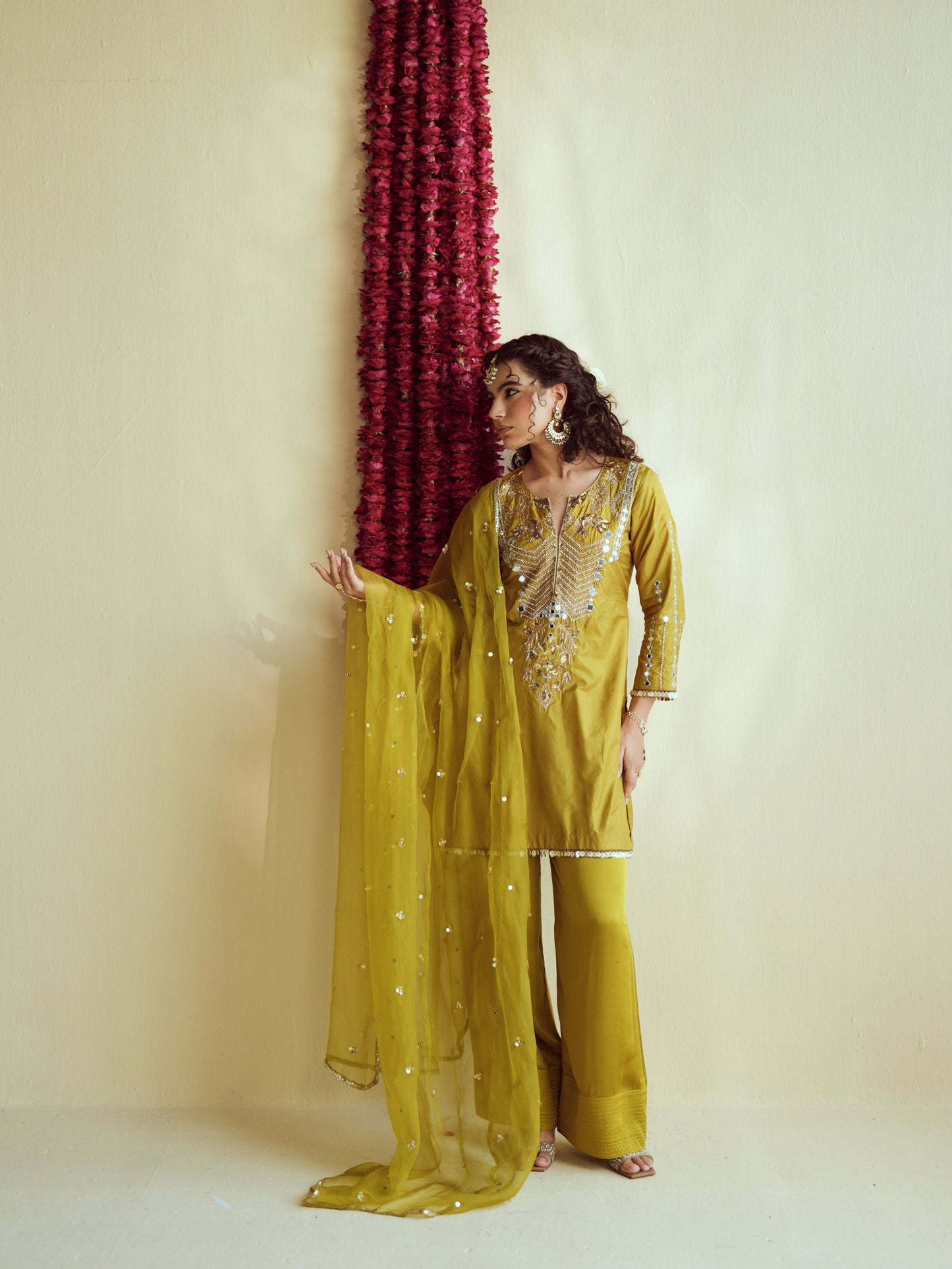 Green Glow silk kurta set