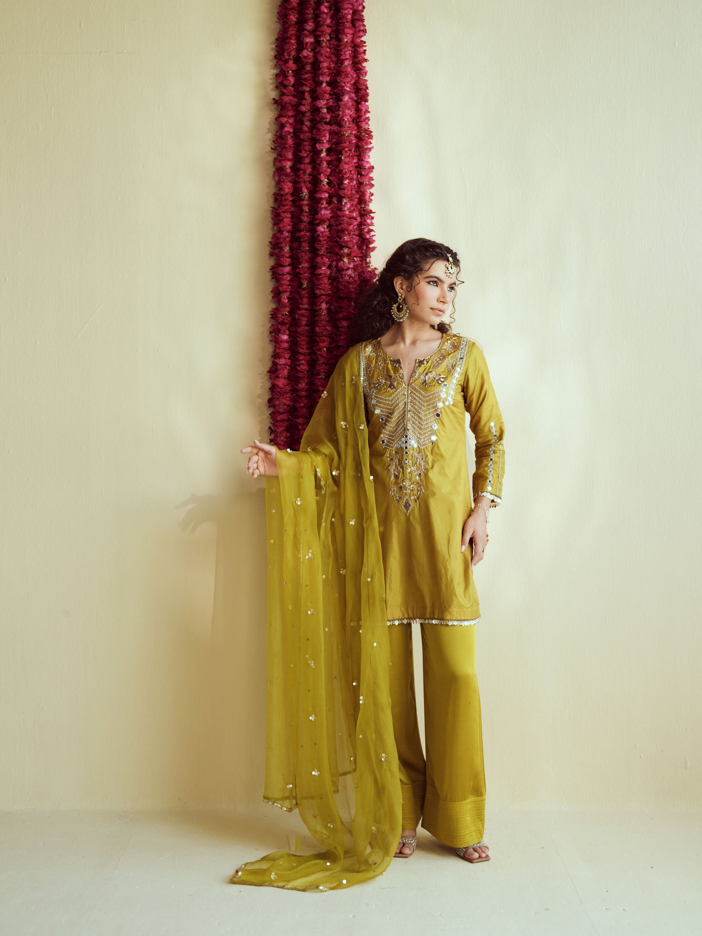 Green Glow silk kurta set