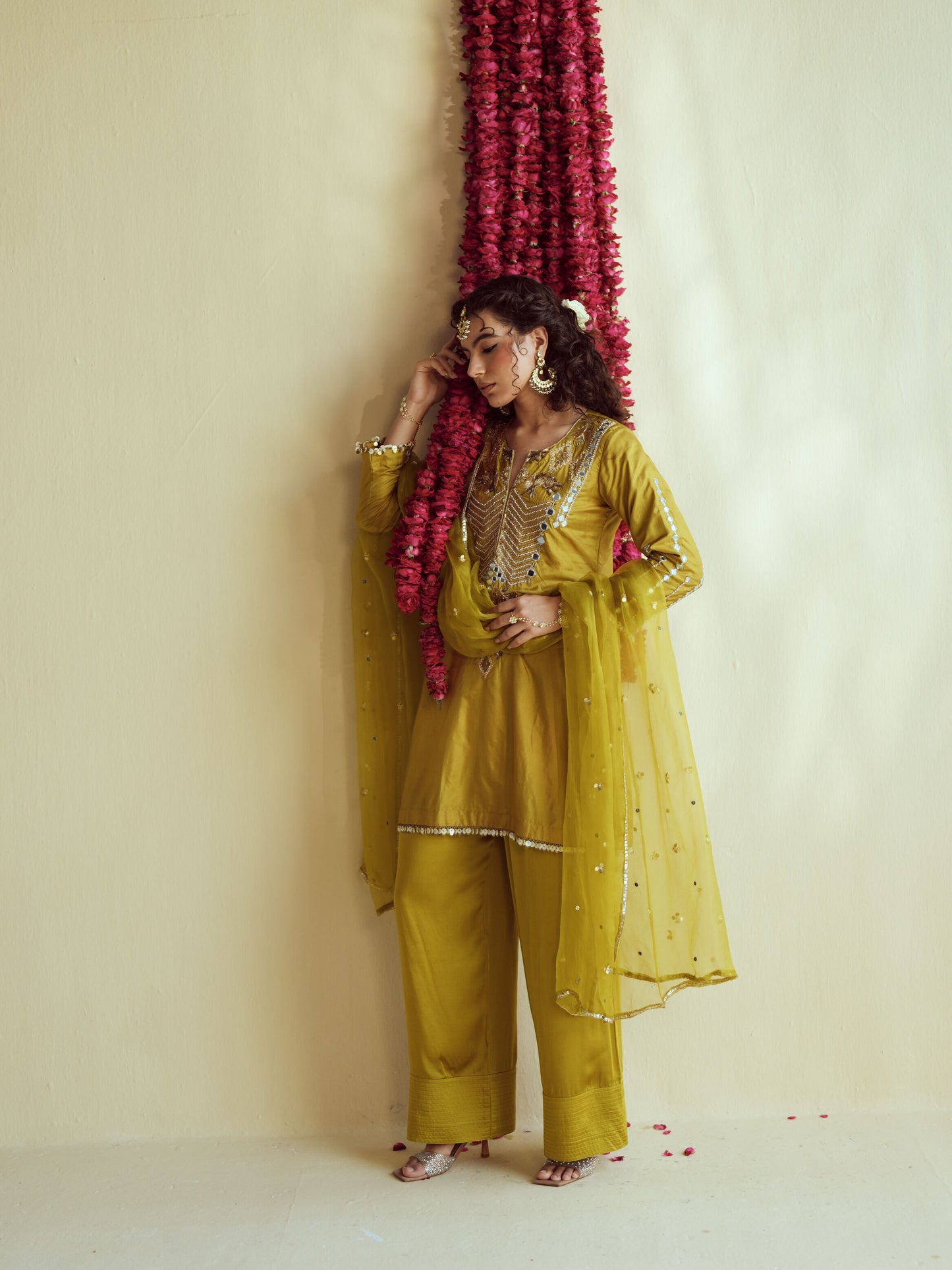Green Glow silk kurta set