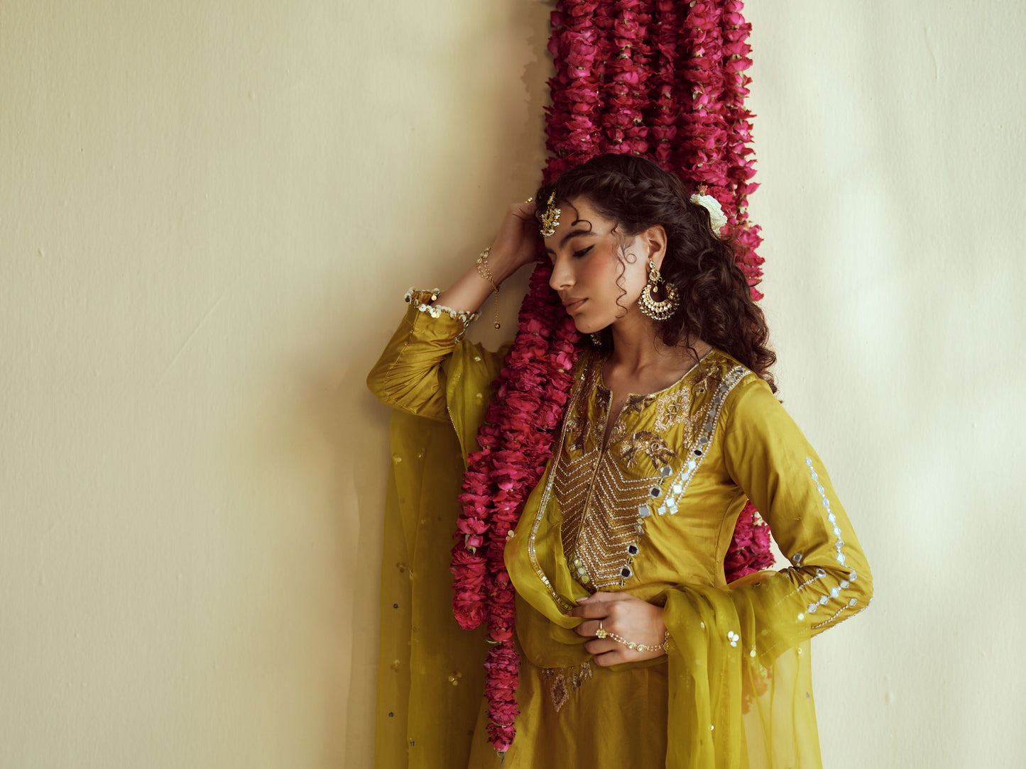 Green Glow silk kurta set