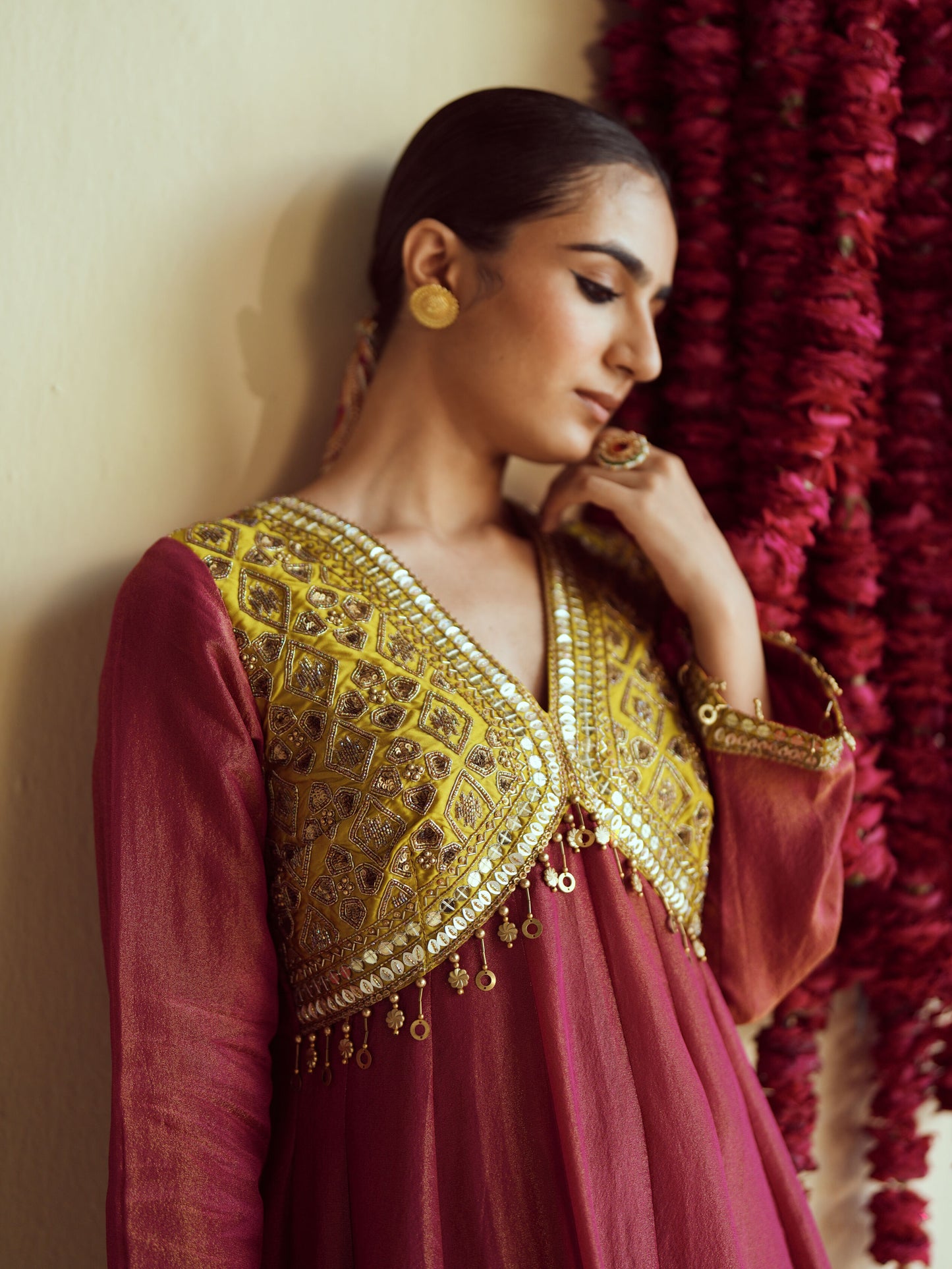 Wine Anarkali Set