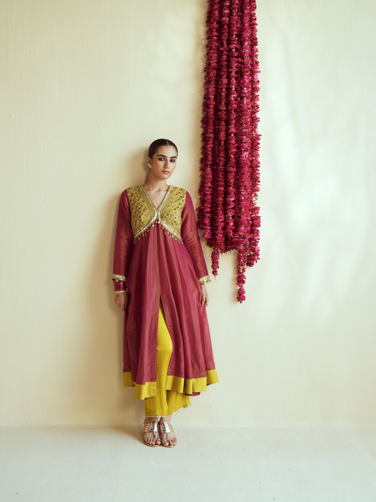 Wine Anarkali Set