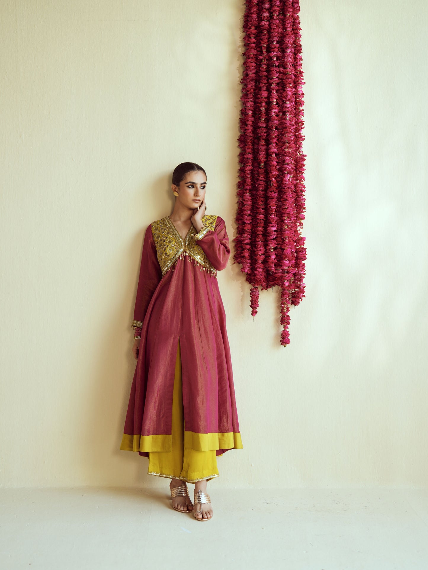 Wine Anarkali Set