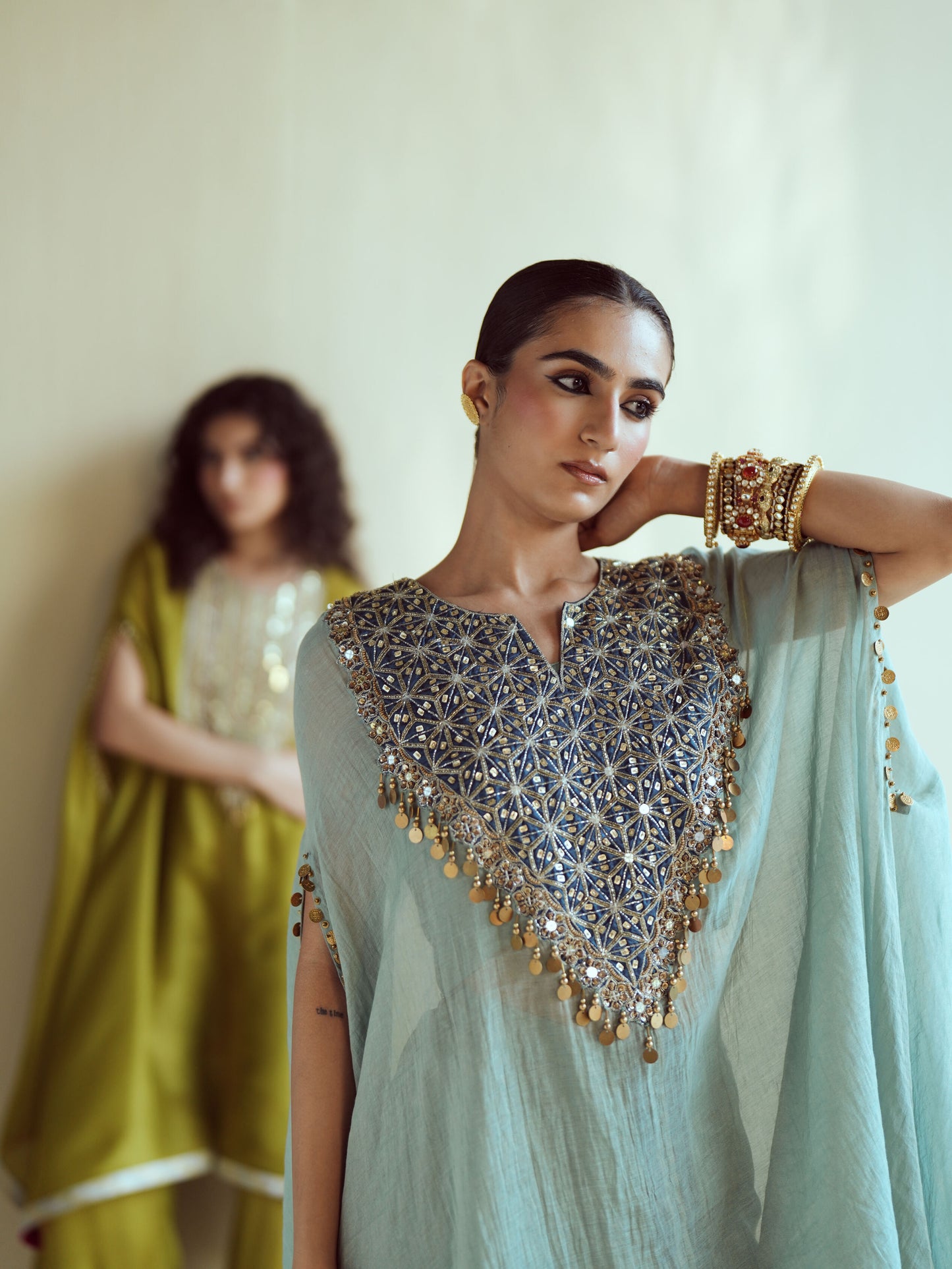 Mint Navy Kaftan Set