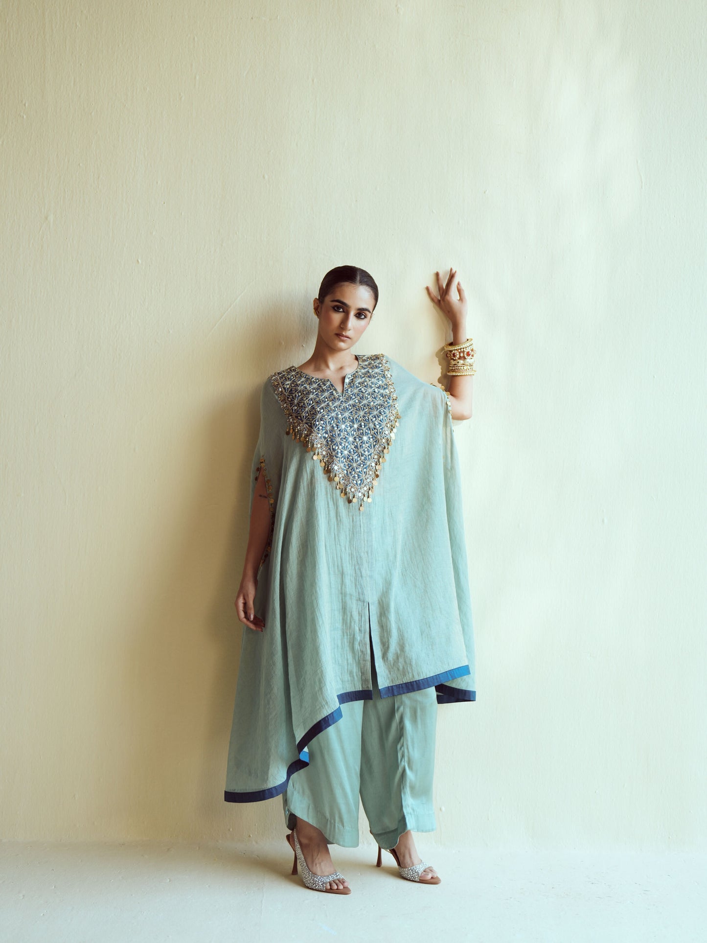 Mint Navy Kaftan Set