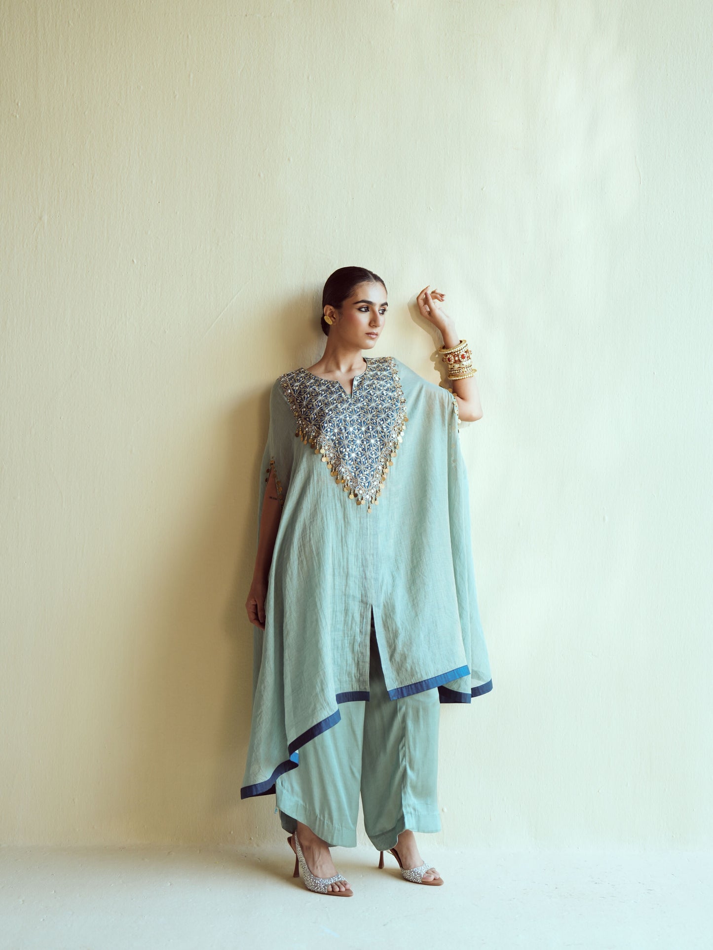 Mint Navy Kaftan Set