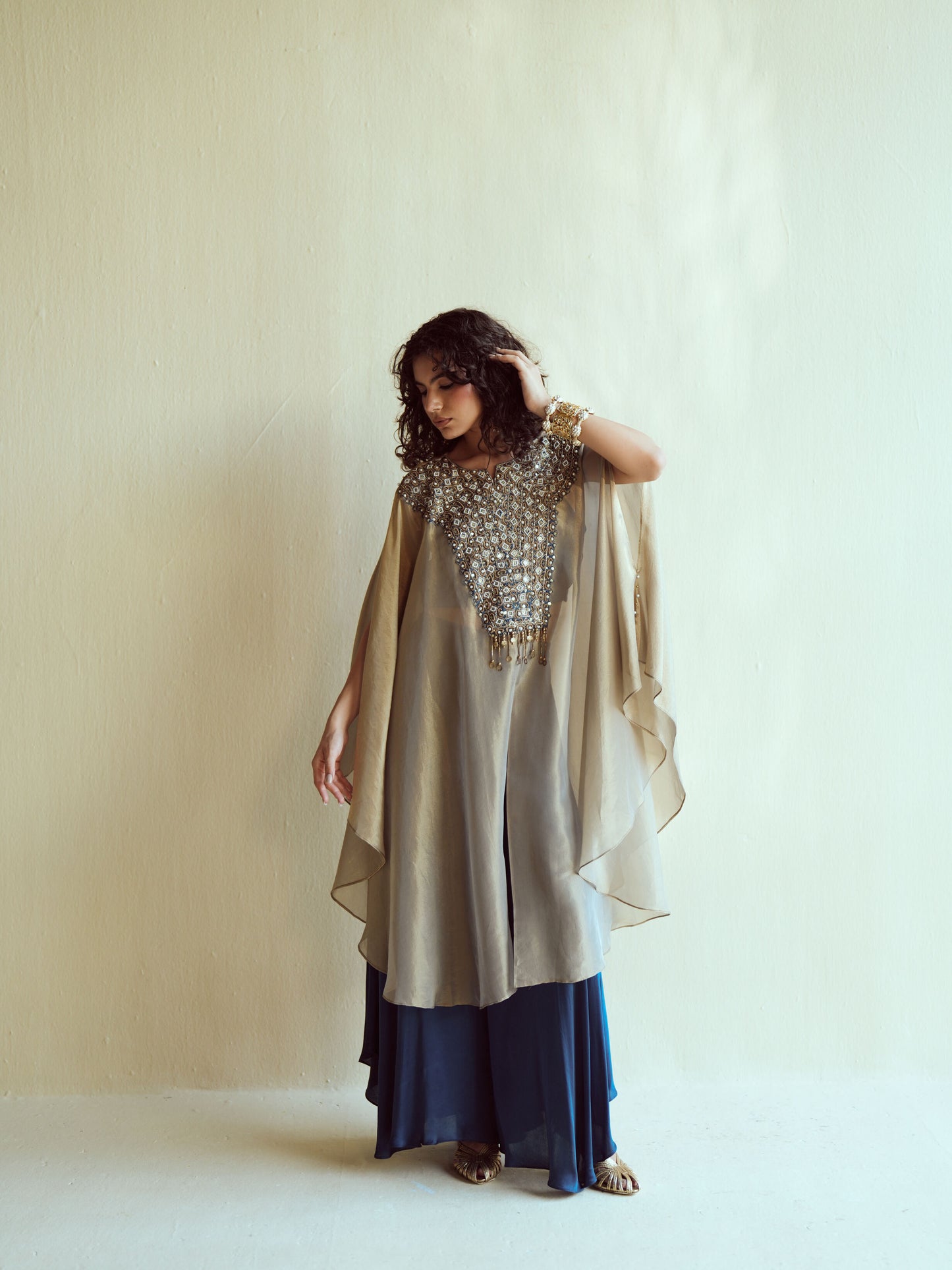 Taupe Mirror Kaftan Set