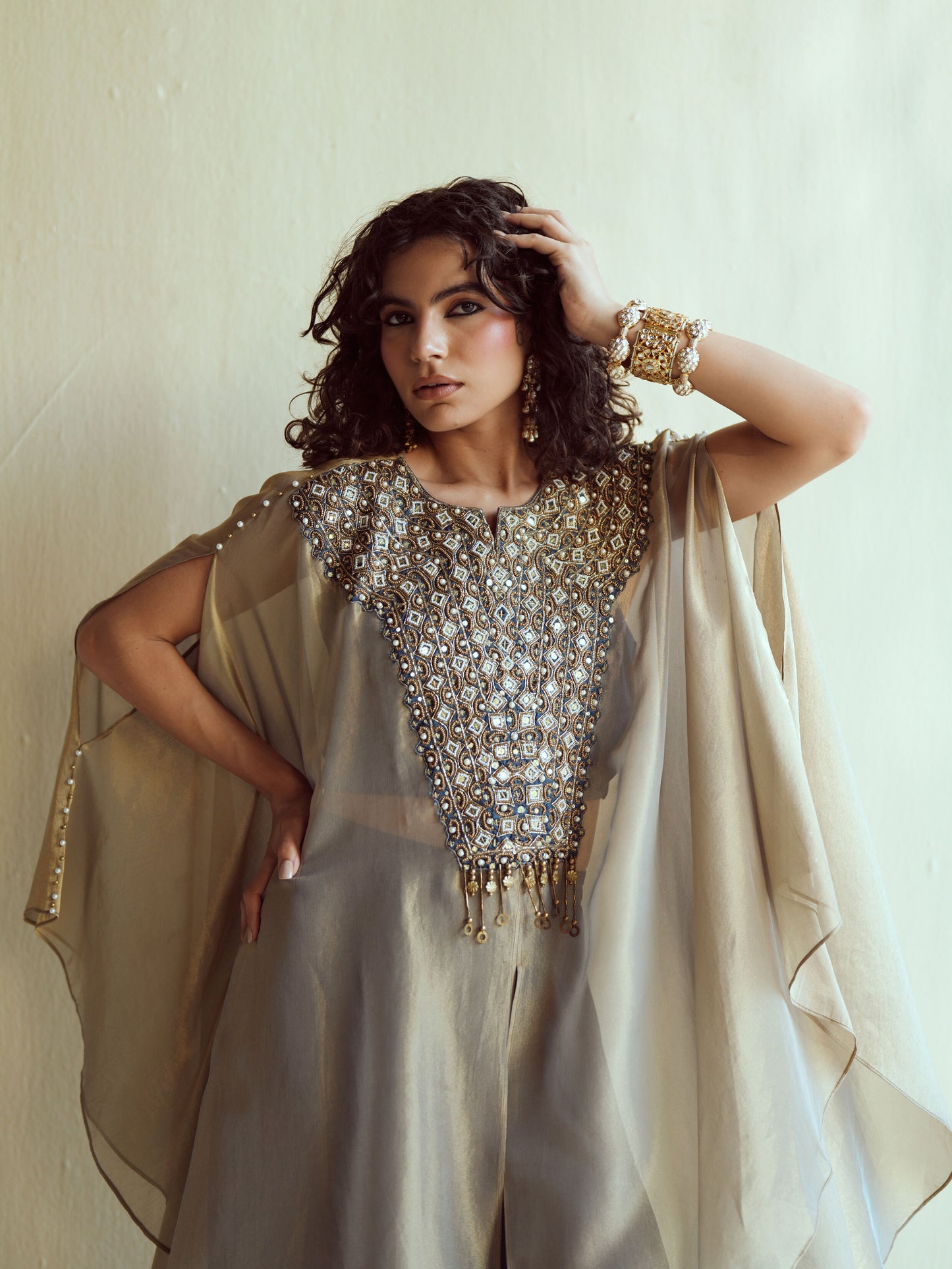 Taupe Mirror Kaftan Set