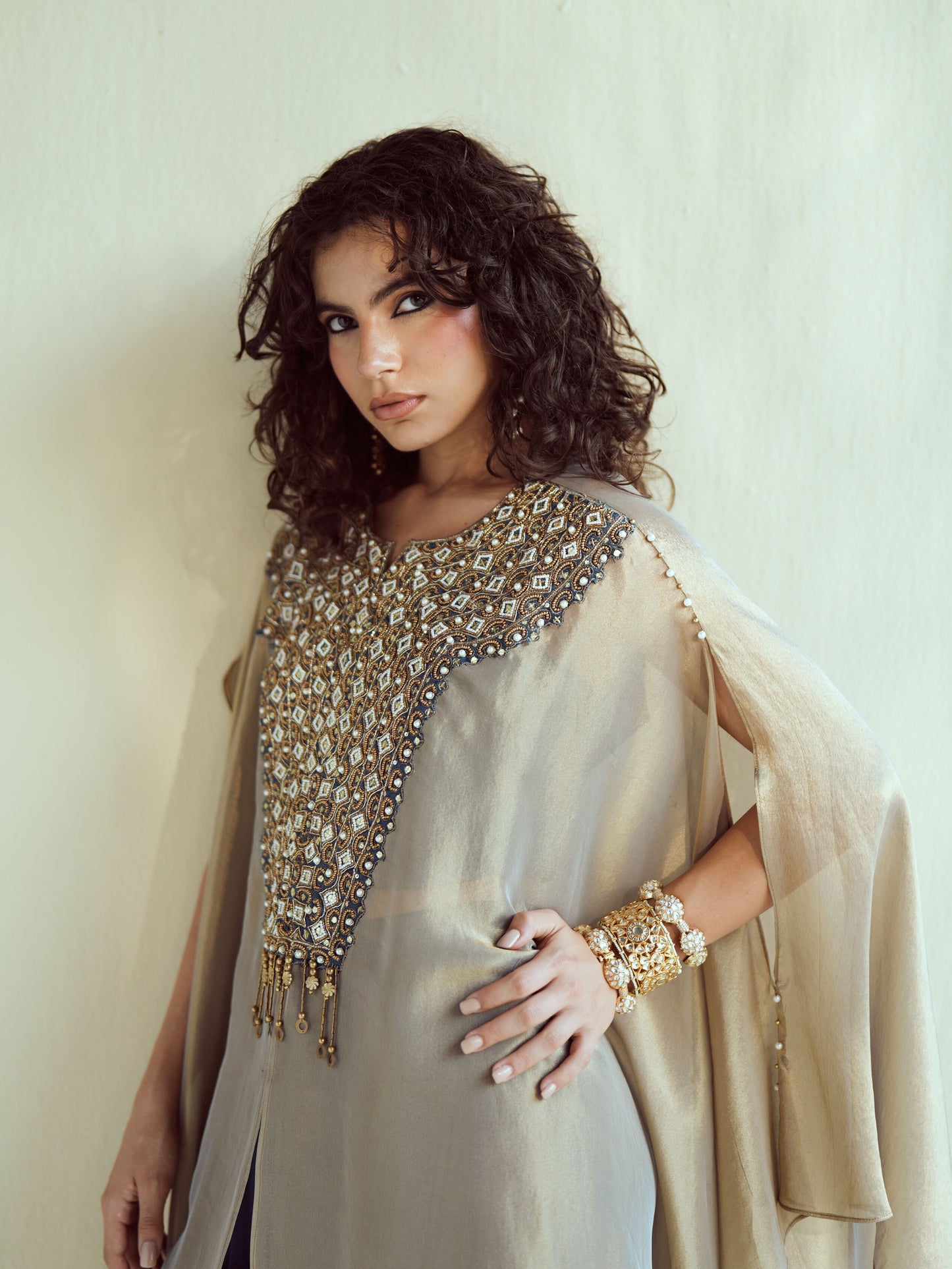 Taupe Mirror Kaftan Set