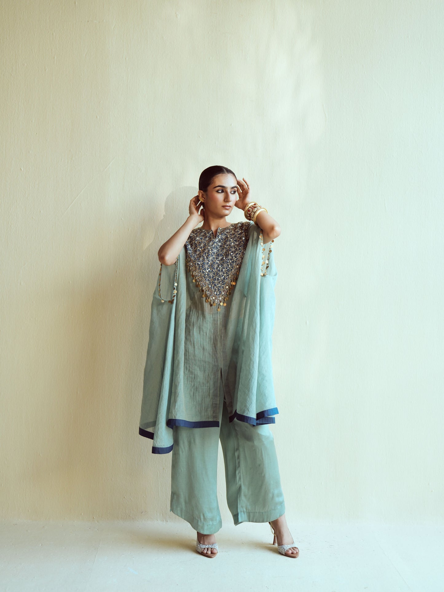 Mint Navy Kaftan Set