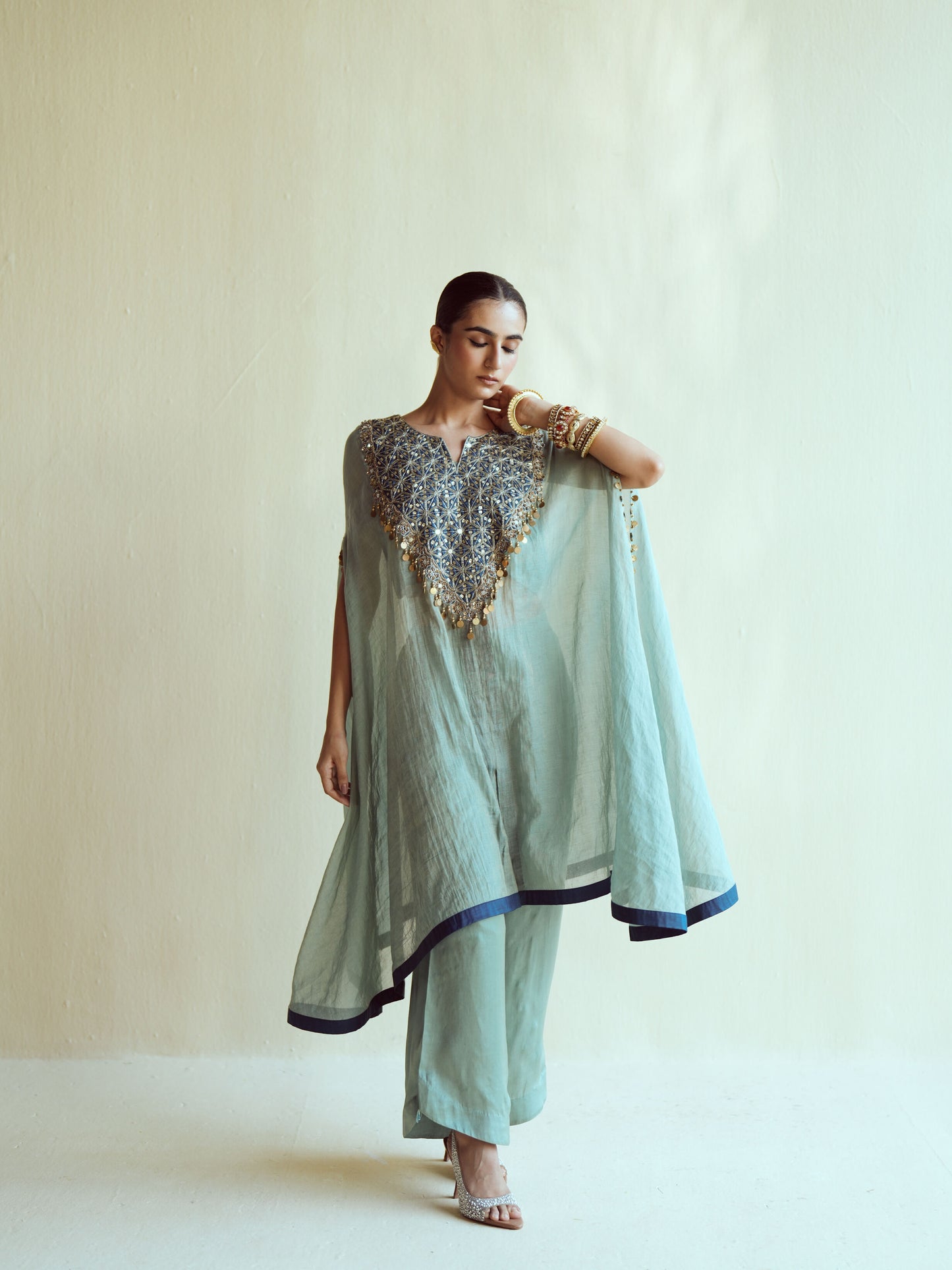 Mint Navy Kaftan Set