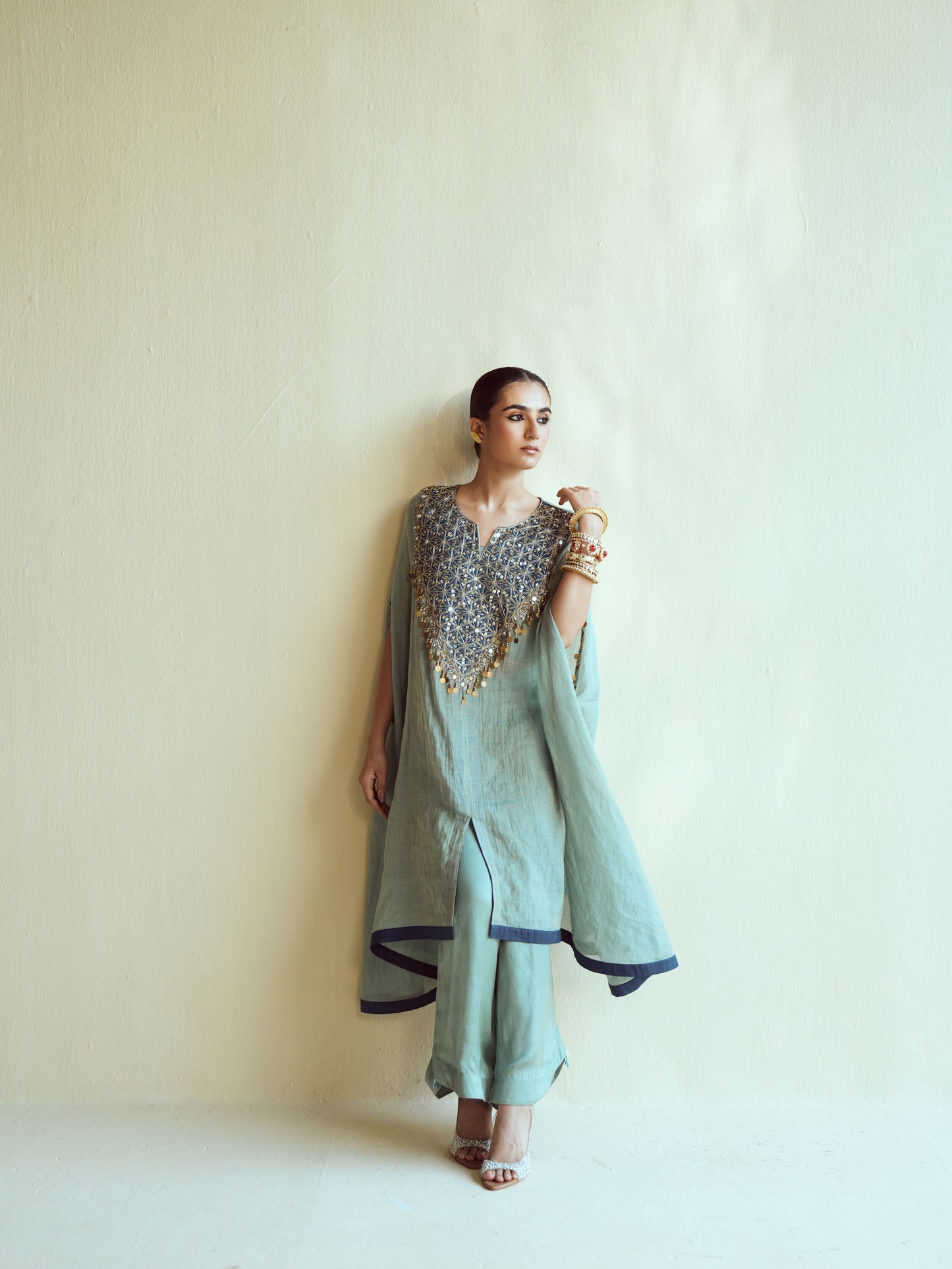 Mint Navy Kaftan Set