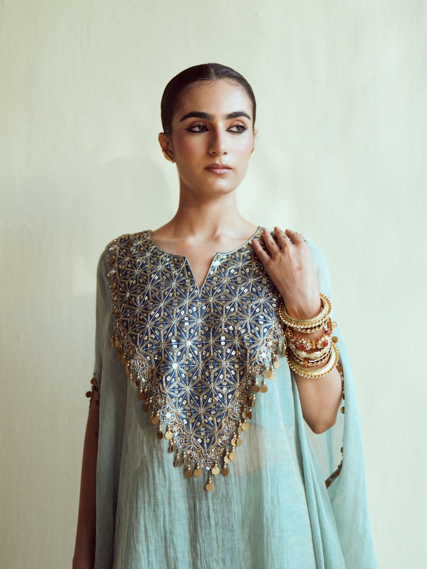 Mint Navy Kaftan Set