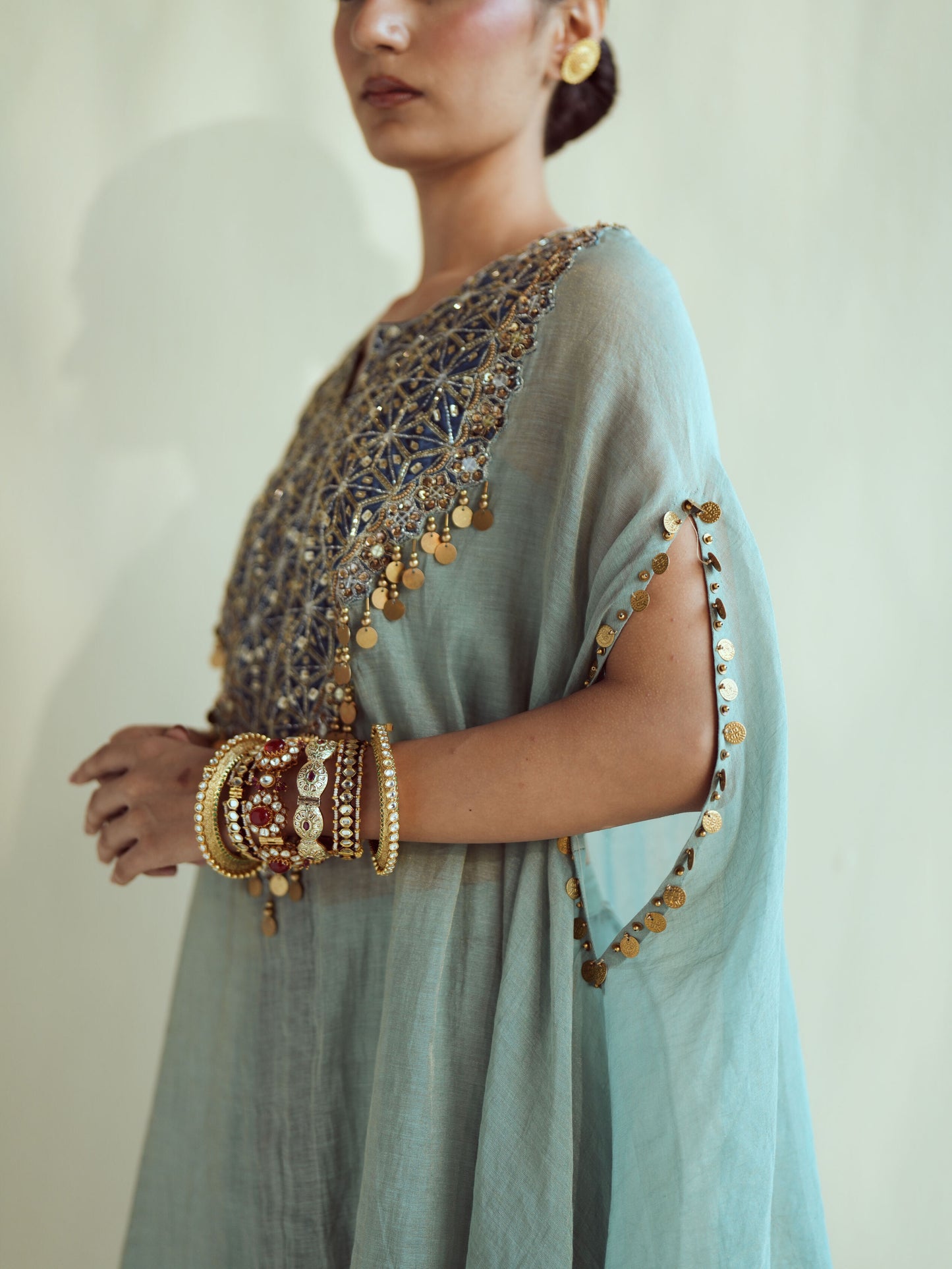 Mint Navy Kaftan Set