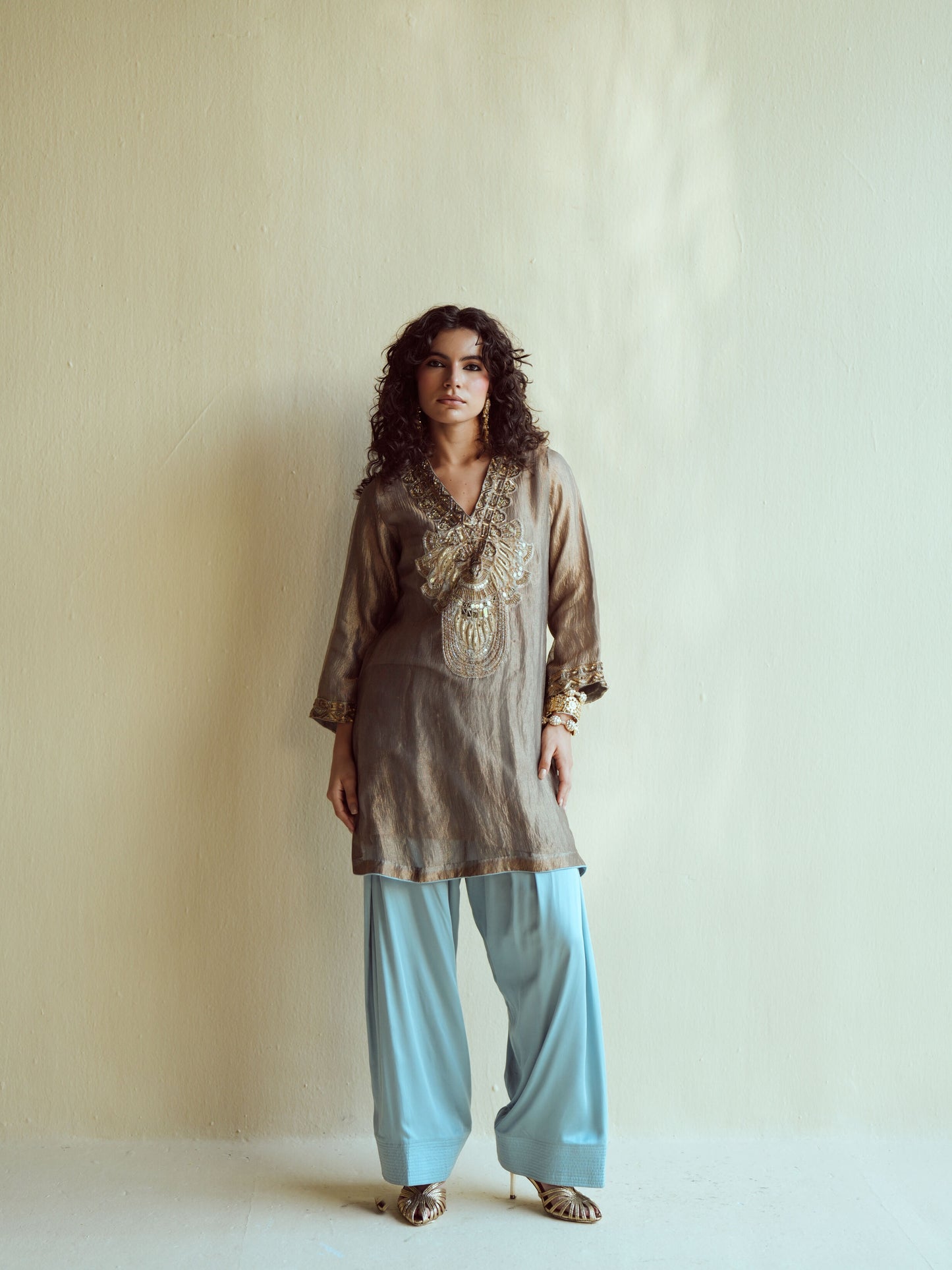 Olive-Gold Metallic Farshi Set