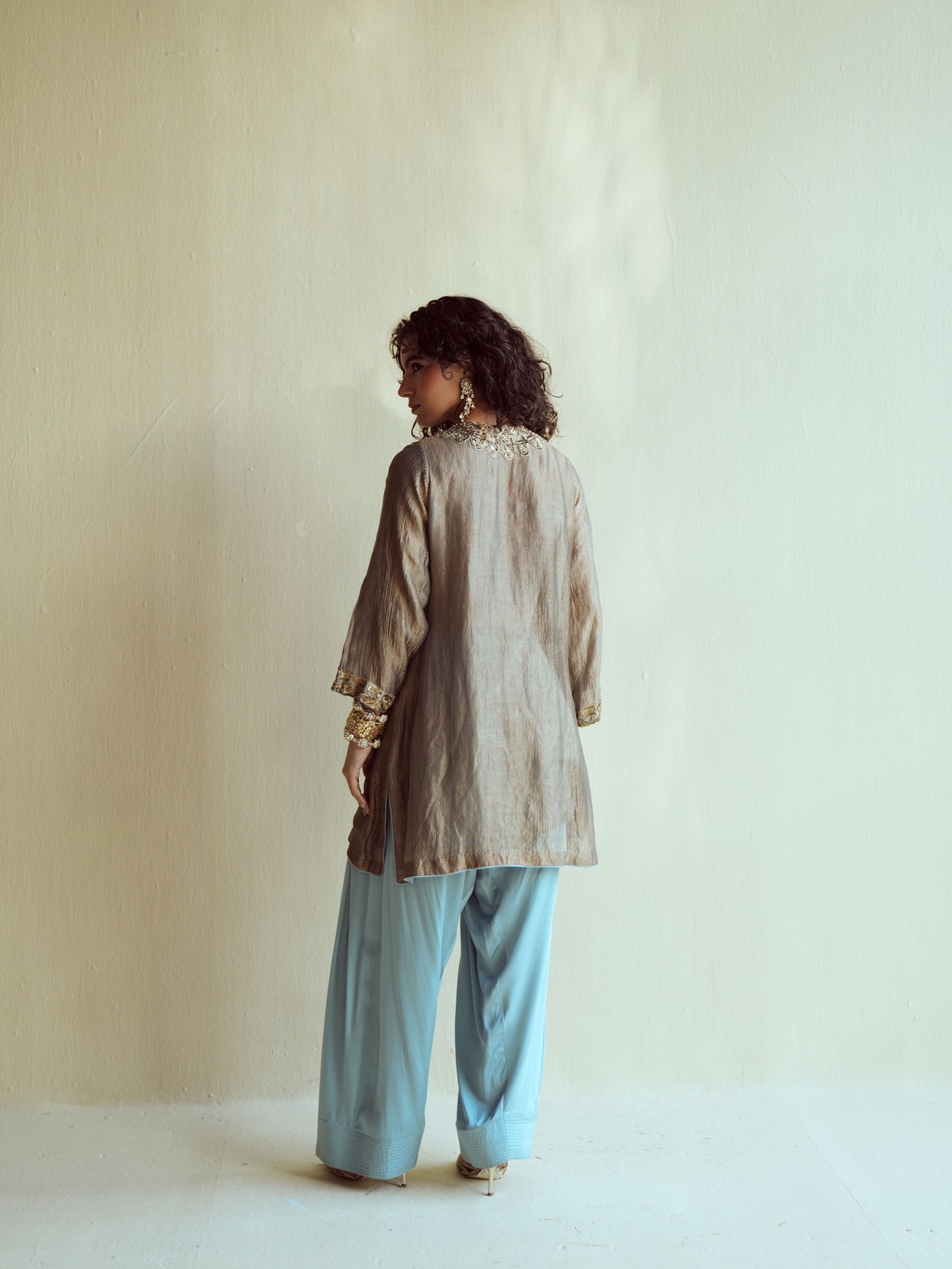 Olive-Gold Metallic Farshi Set