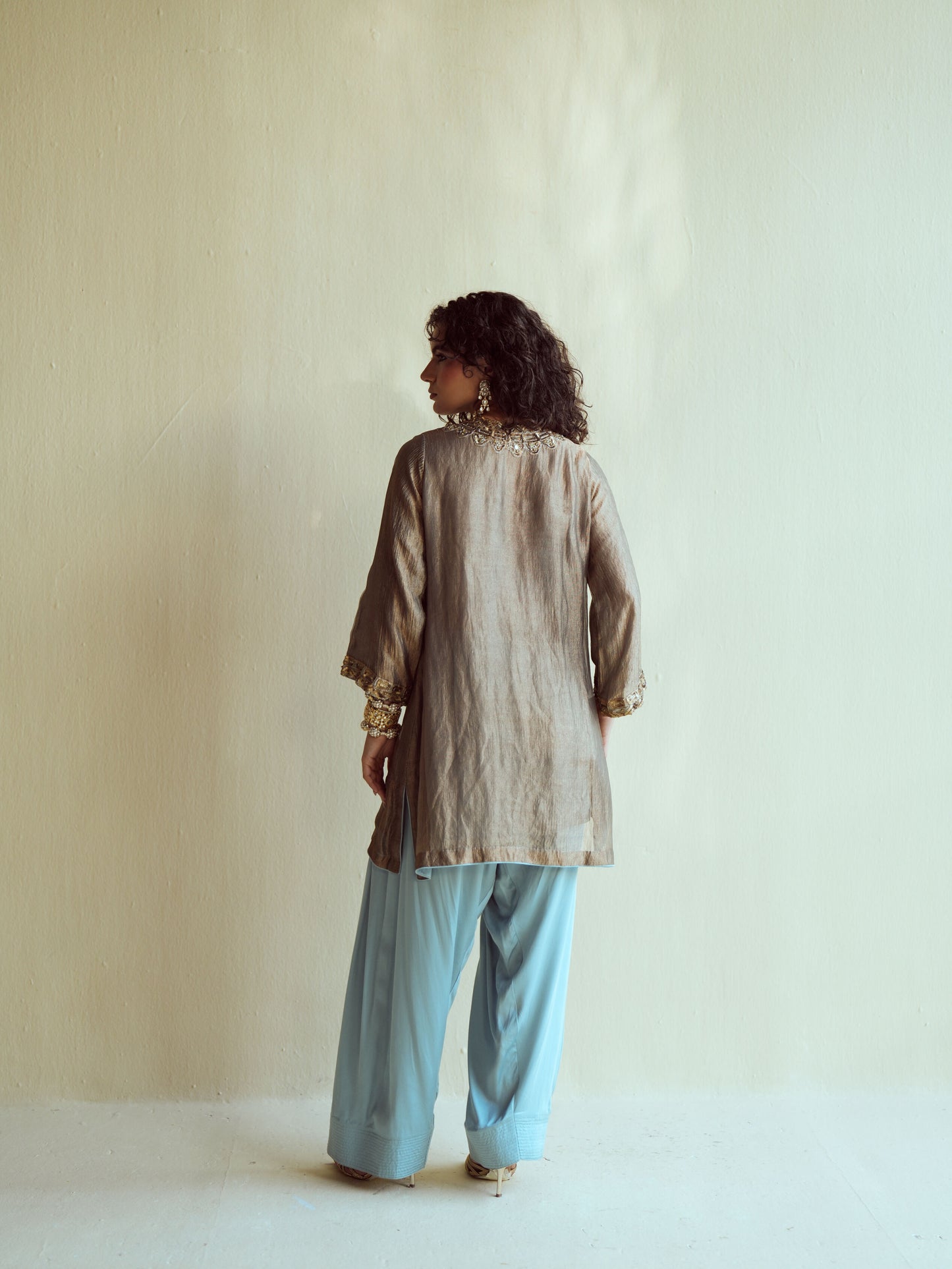 Olive-Gold Metallic Farshi Set