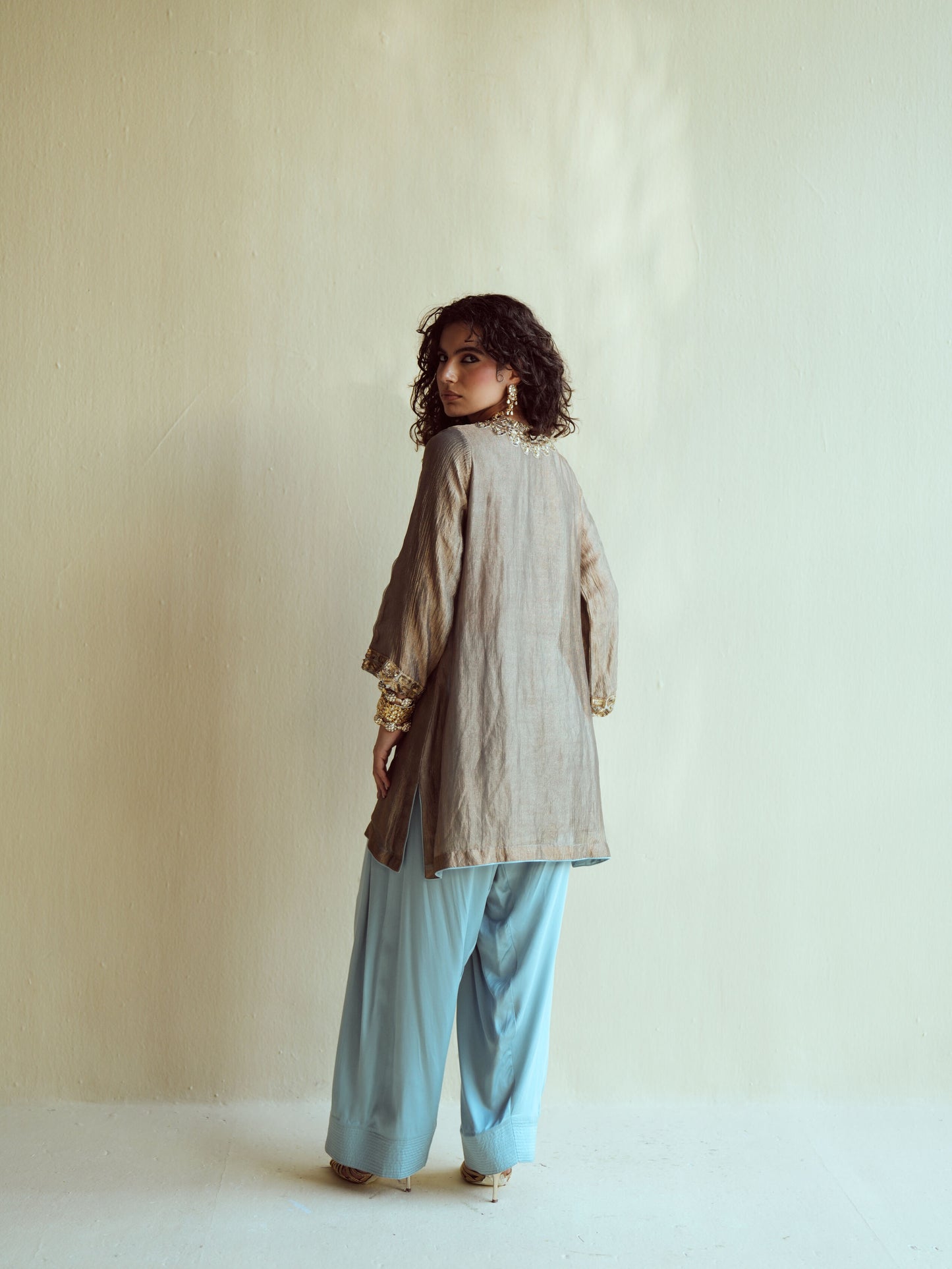 Olive-Gold Metallic Farshi Set
