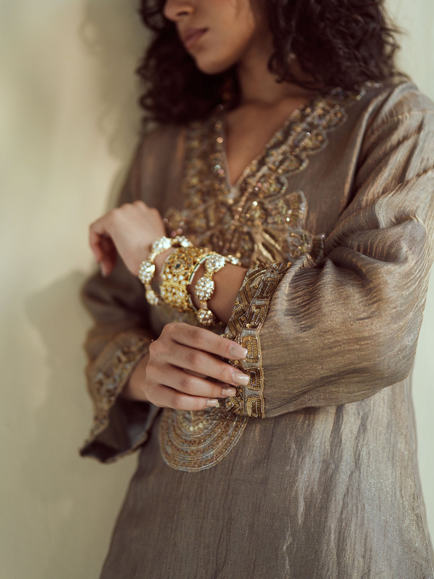 Olive-Gold Metallic Farshi Set