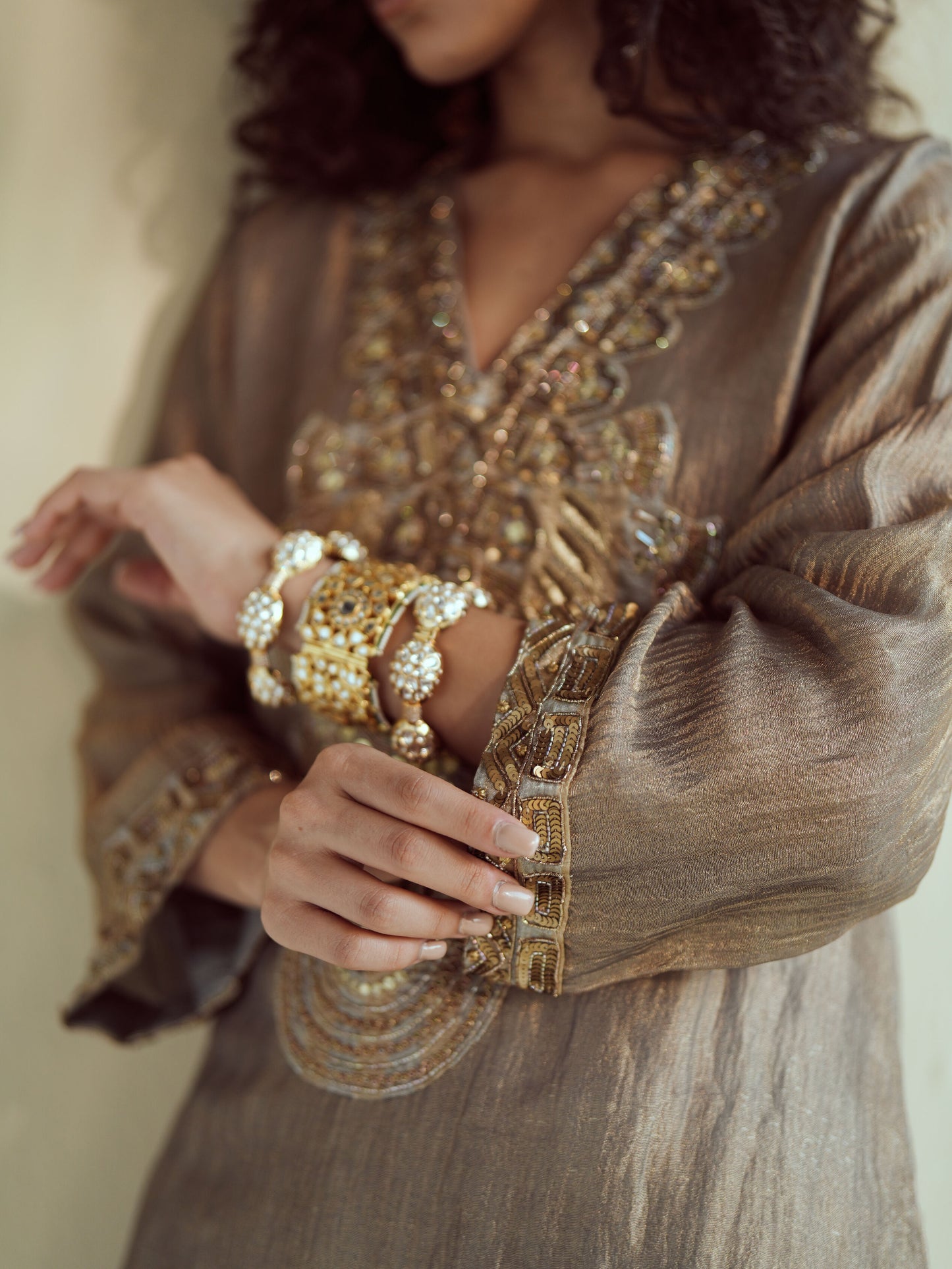 Olive-Gold Metallic Farshi Set
