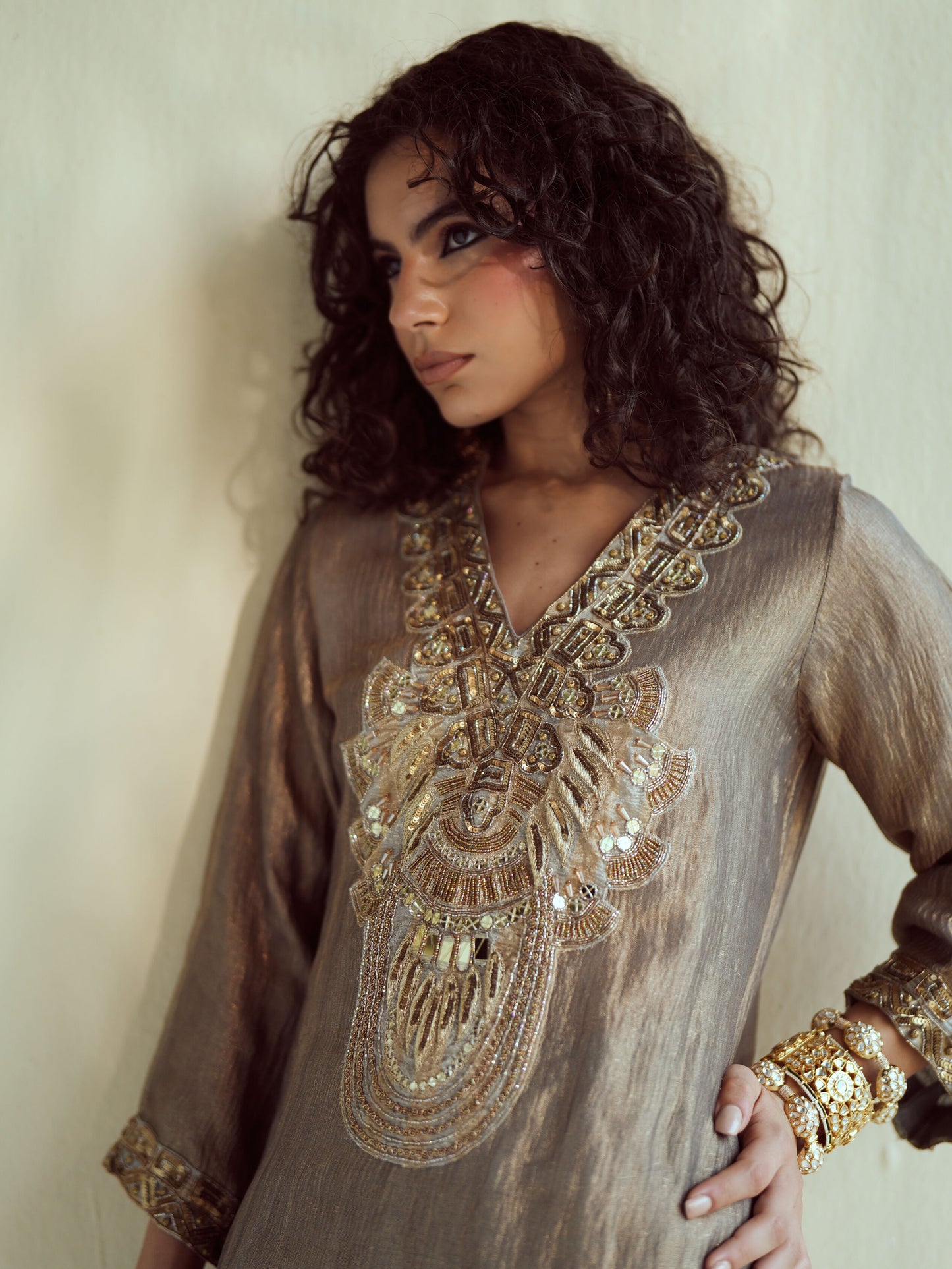 Olive-Gold Metallic Farshi Set
