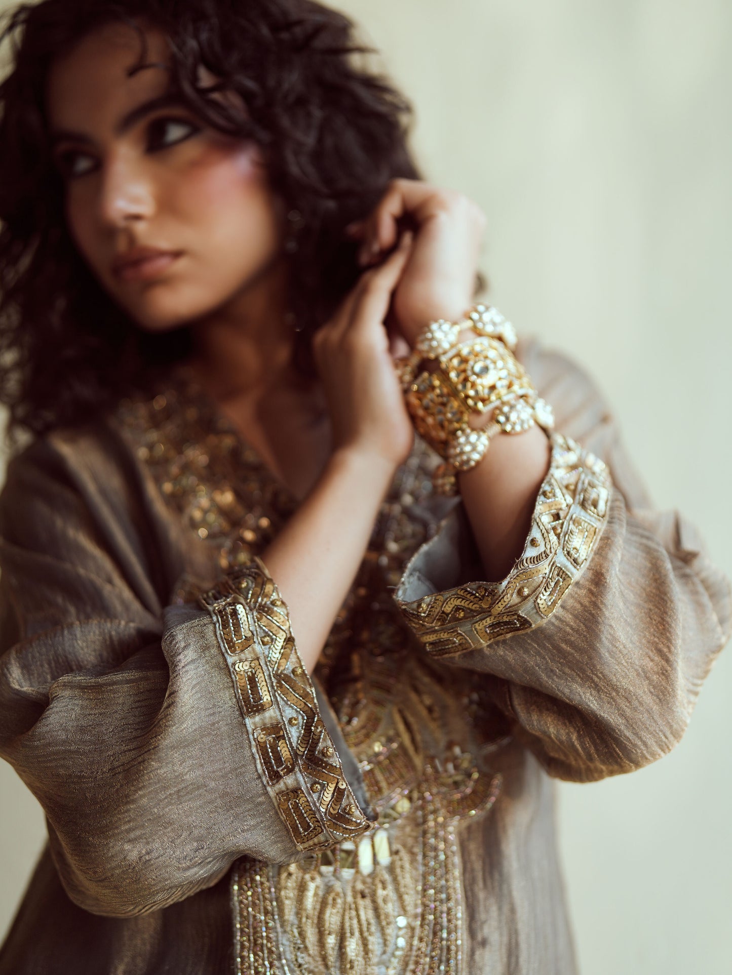 Olive-Gold Metallic Farshi Set