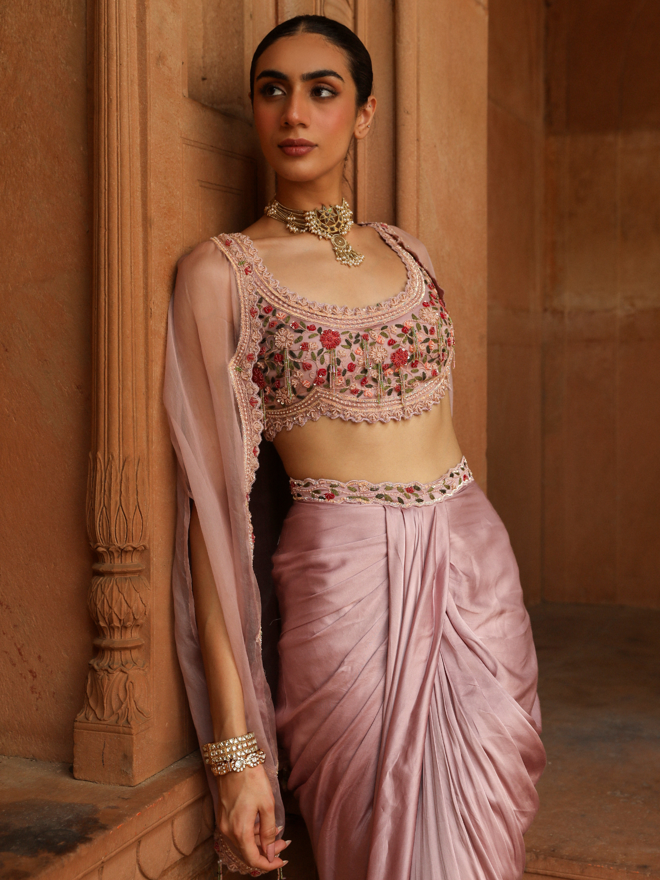 Pink Drape Skirt Set