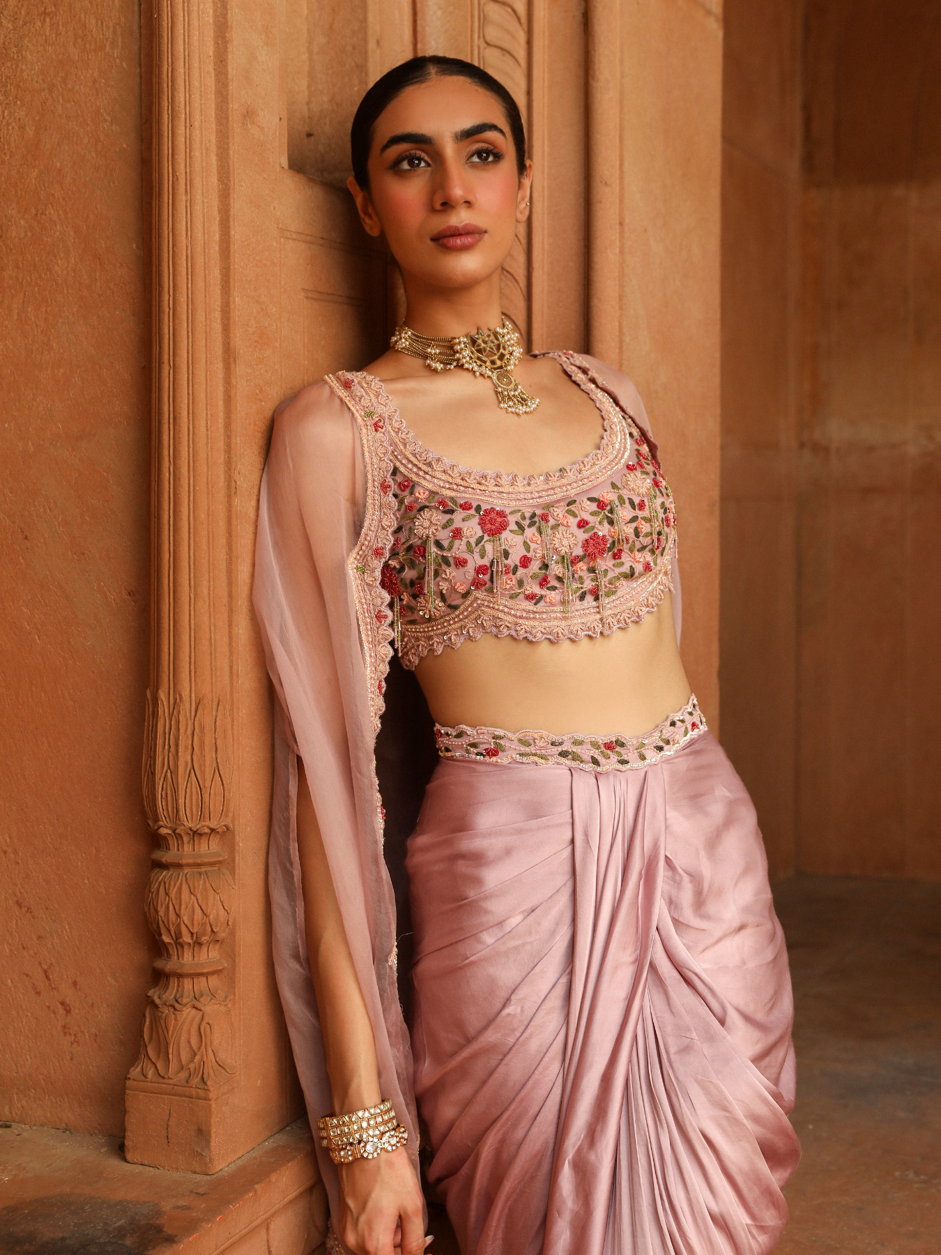 Pink Drape Skirt Set