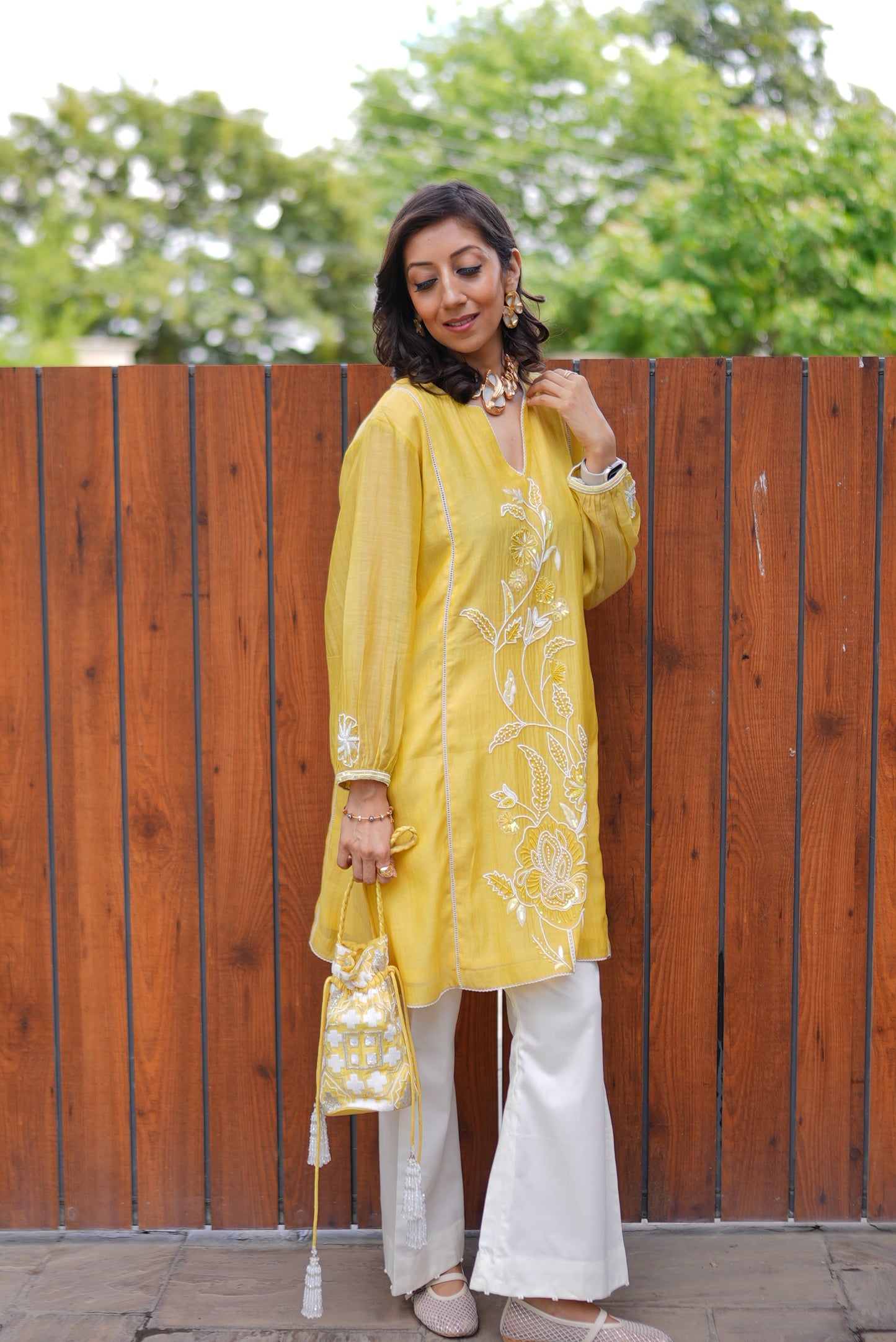 Yellow Floral Embroidered Co-ord Set