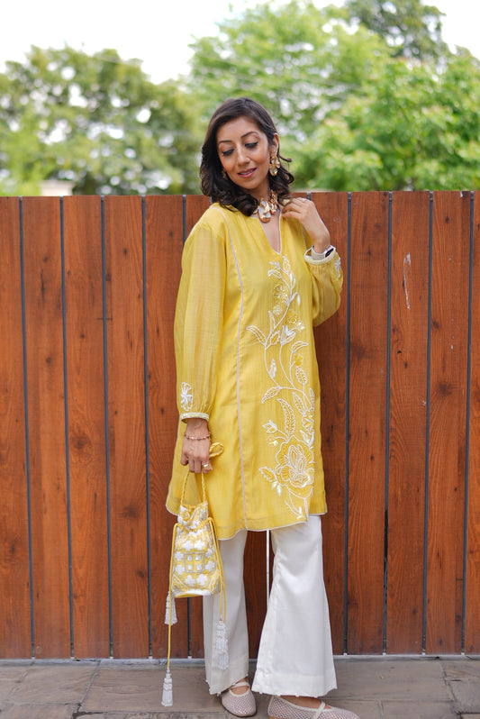 Yellow Floral Embroidered Co-ord Set