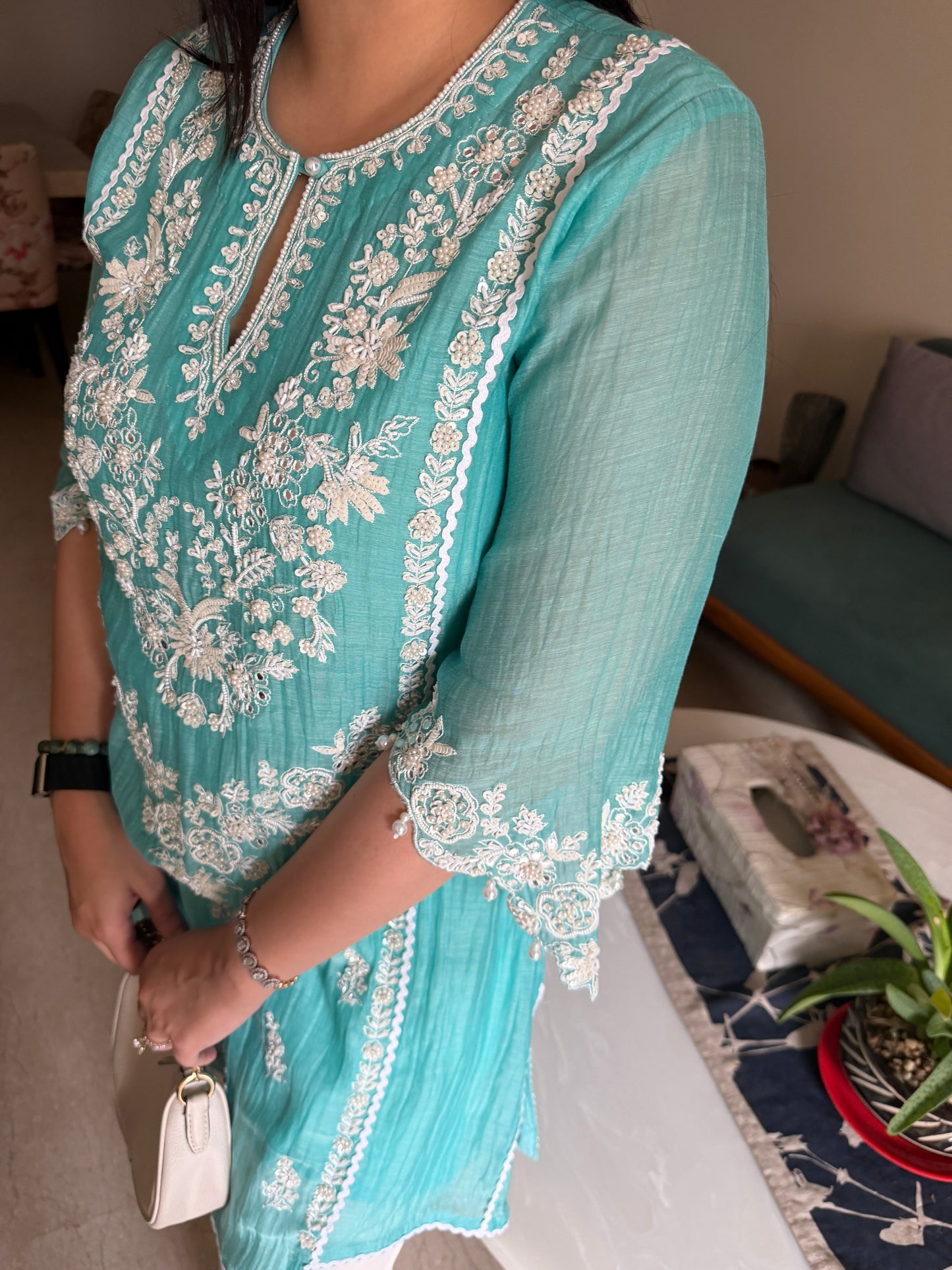 Aqua Embroidered Co-ord Set