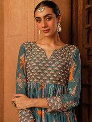 Teal Anarkali Set