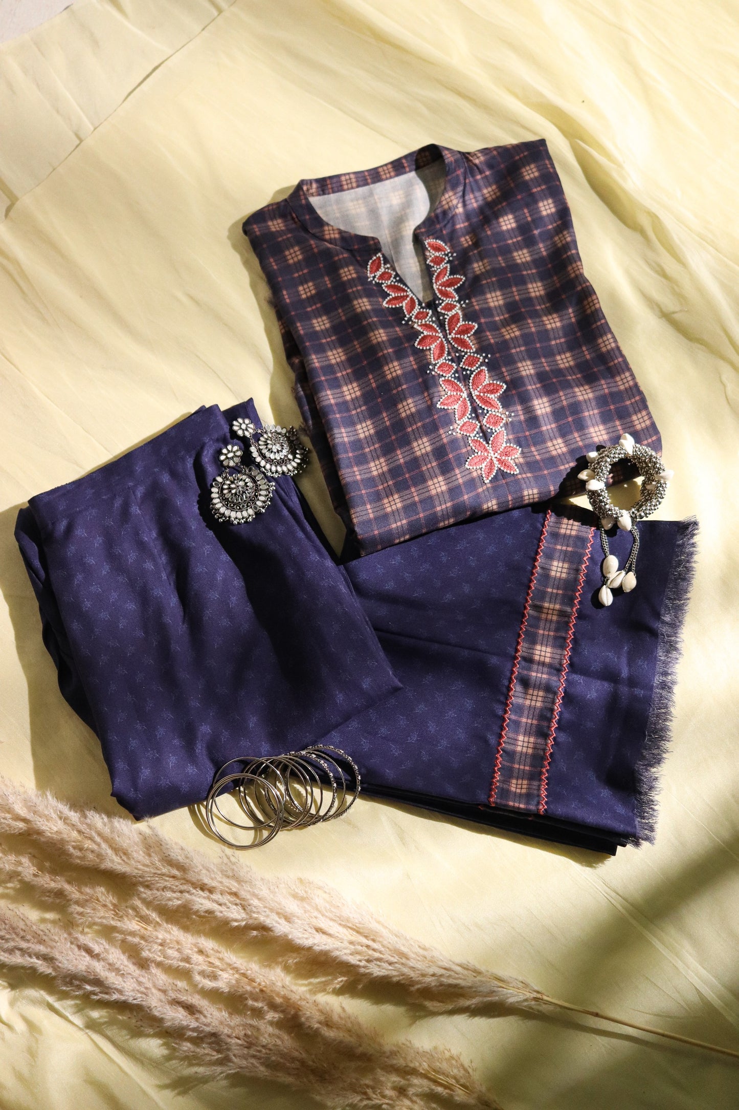 MEHR checkered pashima set- set of 3