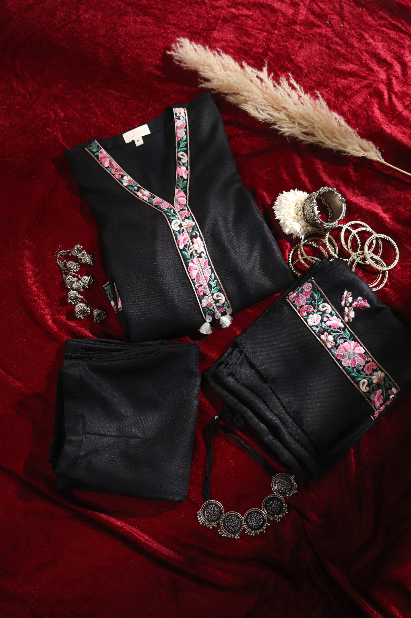 Black floral pashmina set- SET OF 3