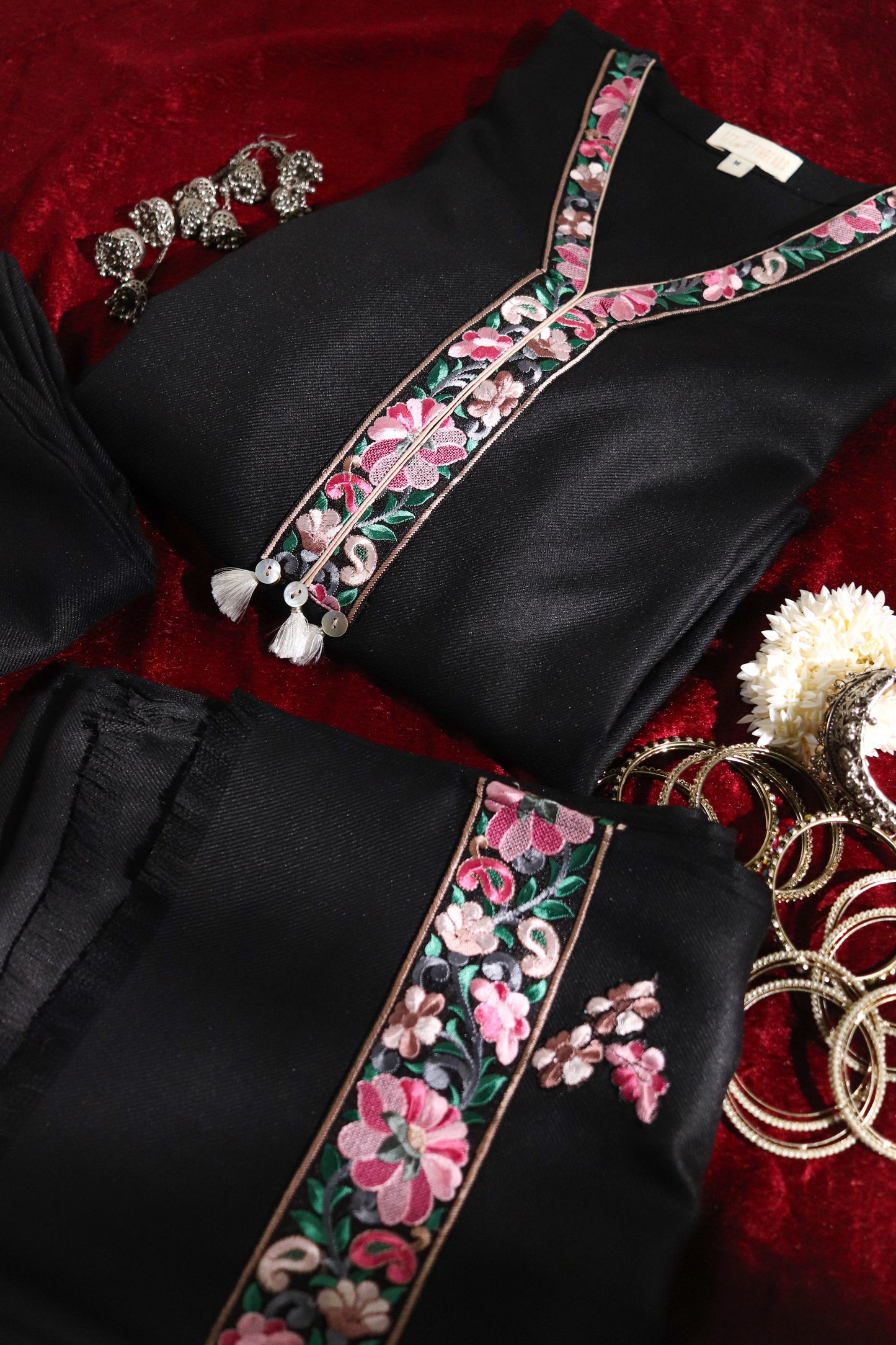 Black floral pashmina set- SET OF 3