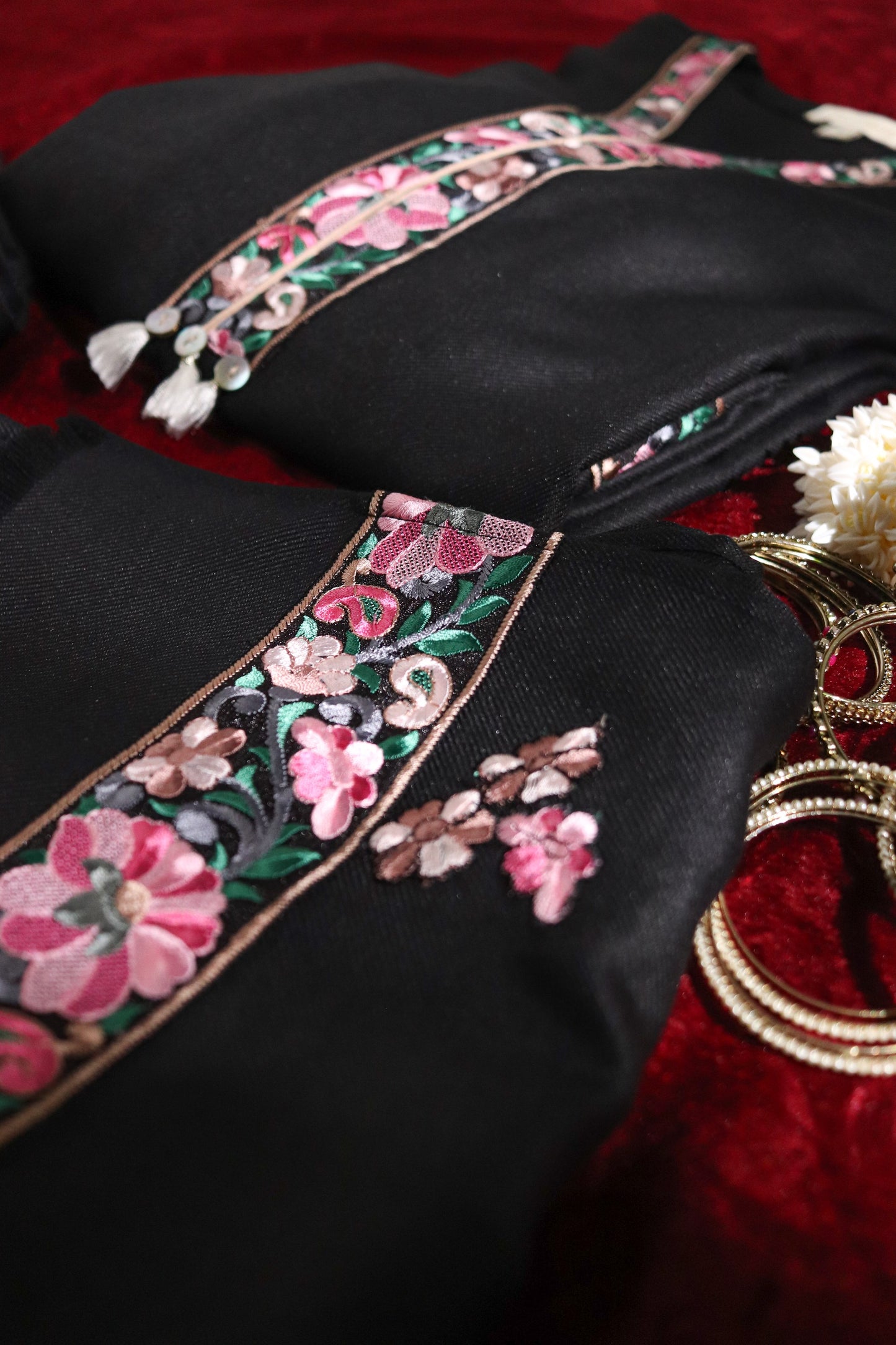 Black floral pashmina set- SET OF 3