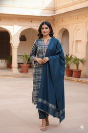 Neel checkered pashmina set- SET OF 3